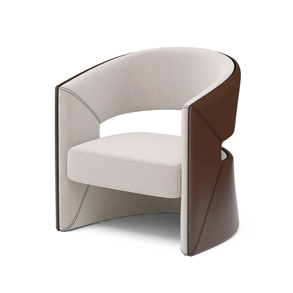 Modern Brown & Beige Solid Wood & Faux Leather Barrel Accent Chair - Perfect for Living Room, Bedroom, or Office Decor