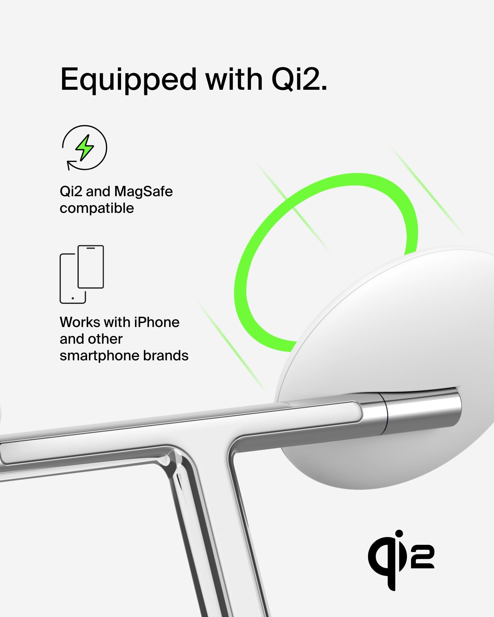 Belkin 3-in-1 Magnetic Wireless Charging Stand - MagSafe & Qi2 15W Fast Charger for iPhone 16/15/14/13 Series, AirPods & Apple Watch | Includes Power Supply | Perfect for Home, Office & Travel - White
