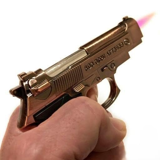 Refillable Windproof Jet Flame Gun Shaped Lighter - Grey Metal Pistol Lighter for Outdoor Camping, Hiking & Survival Gear (Pack of 1)