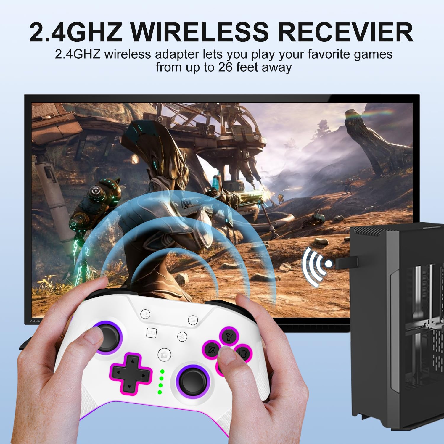 BUERTT Wireless Xbox One Controller for Xbox Series X/S, Xbox One X/S - RGB LED Light, 2.4G Wireless Adapter, 3.5mm Audio Jack - Perfect for Gaming, Streaming & Multiplayer Sessions