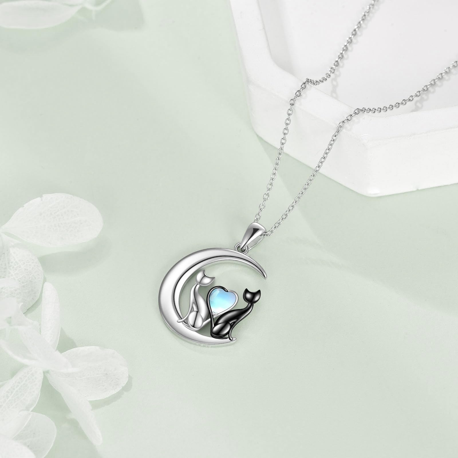 925 Sterling Silver Moon Cat Pendant Necklace for Women - Elegant Moonstone Cat Jewelry Gift for Girls & Cat Lovers | Perfect for Birthdays, Anniversaries & Everyday Wear