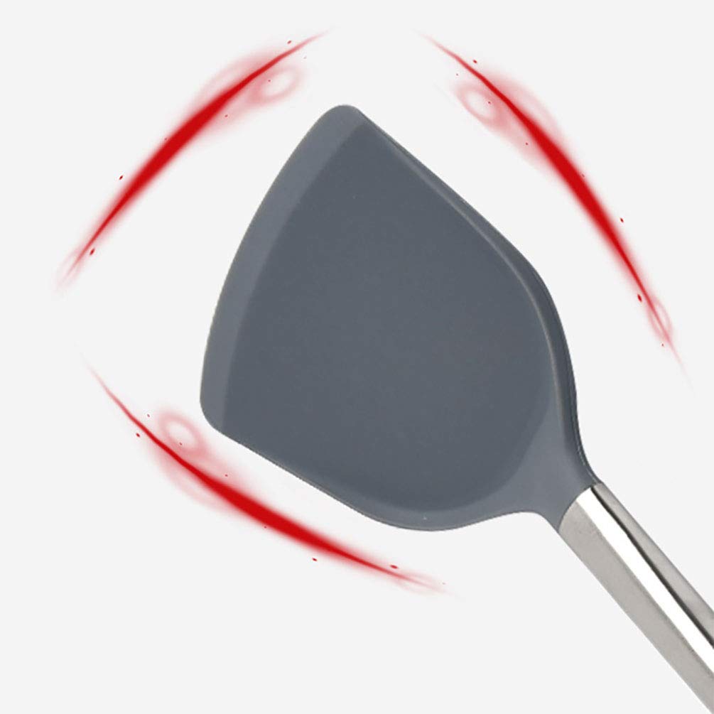 Heat-Resistant Silicone Spatula with Long Wood Handle - Non-Stick Pan Turner, 13.7 Inch Wok Shovel for Cooking, Flipping & Stirring - Perfect for Sauteing, Pancakes, Eggs & Asian Stir Fry