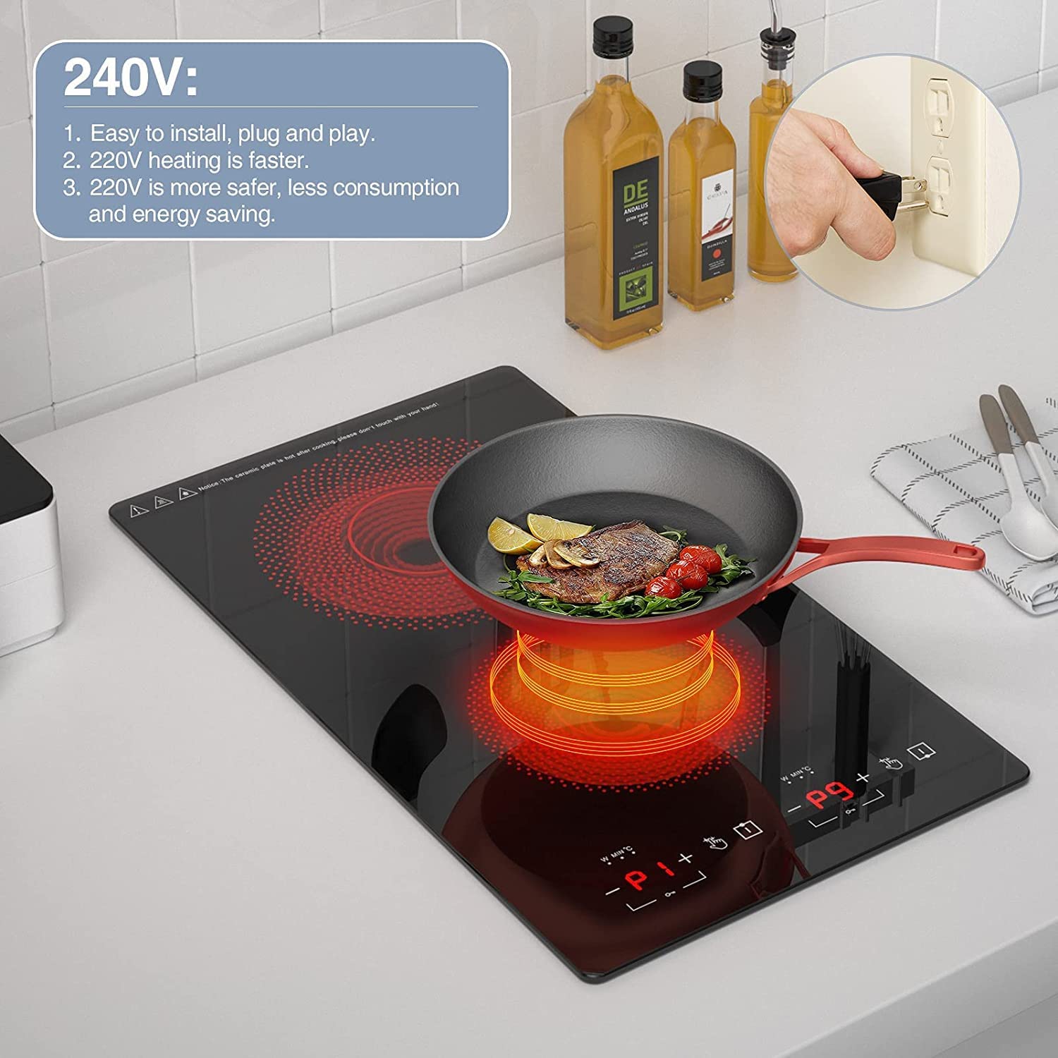 3000W Electric Cooktop with 2 Infrared Burners - 12