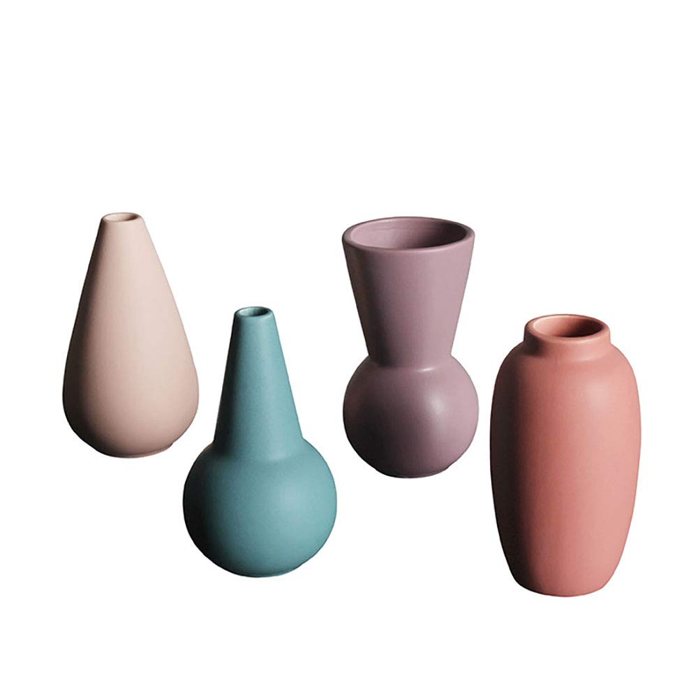 Matte Ceramic Small Flower Vase Set - Morandi Color Home Decor for Living Room, Bedroom, Office - 5.5 Inch Set of 4 - Perfect for Fresh Flowers, Centerpieces & Modern Interior Design