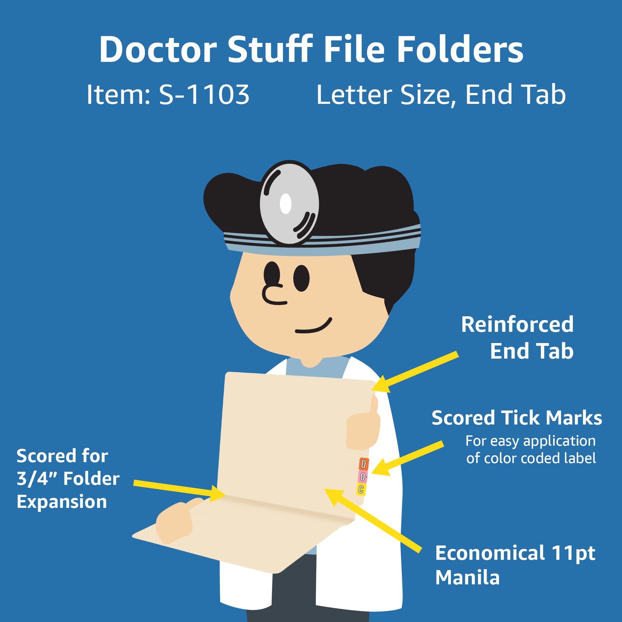 Medical File Folders - 11pt Manila Folders, Full Cut, 2 Ply, Letter Size with Reinforced End Tabs (Box of 100) - Perfect for Doctor Offices, Hospitals & Medical Records Organization