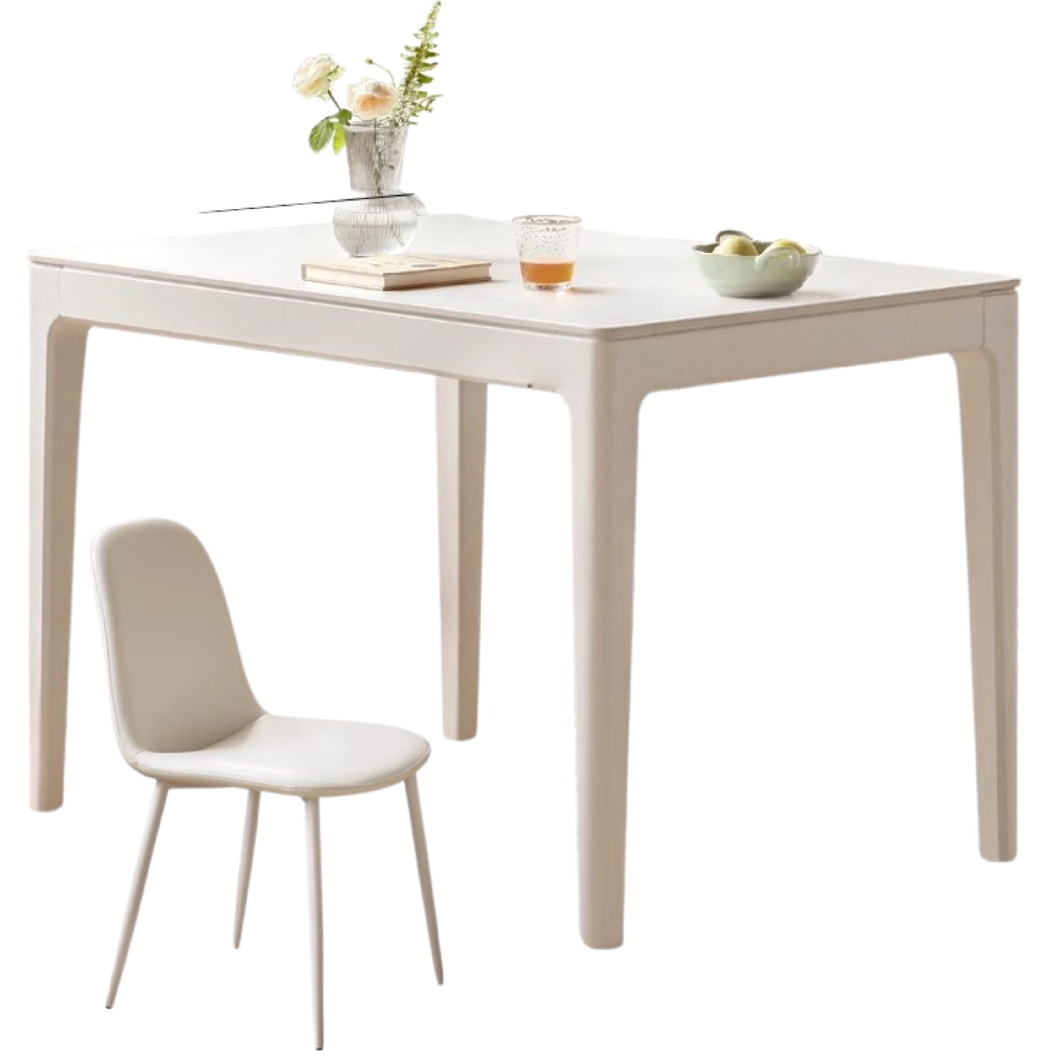 Birch Solid Wood Dining Table - White Cream Rock Plate Design for Modern Farmhouse & Rustic Kitchen Decor | Perfect for Family Gatherings & Dinner Parties