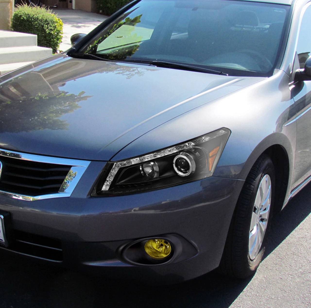 2008-2012 Honda Accord Sedan LED Projector Headlights with Halo Ring, LED Light Strip & Turn Signal - Matte Black Housing & Clear Lens - Upgrade for Night Driving & Style Enhancement