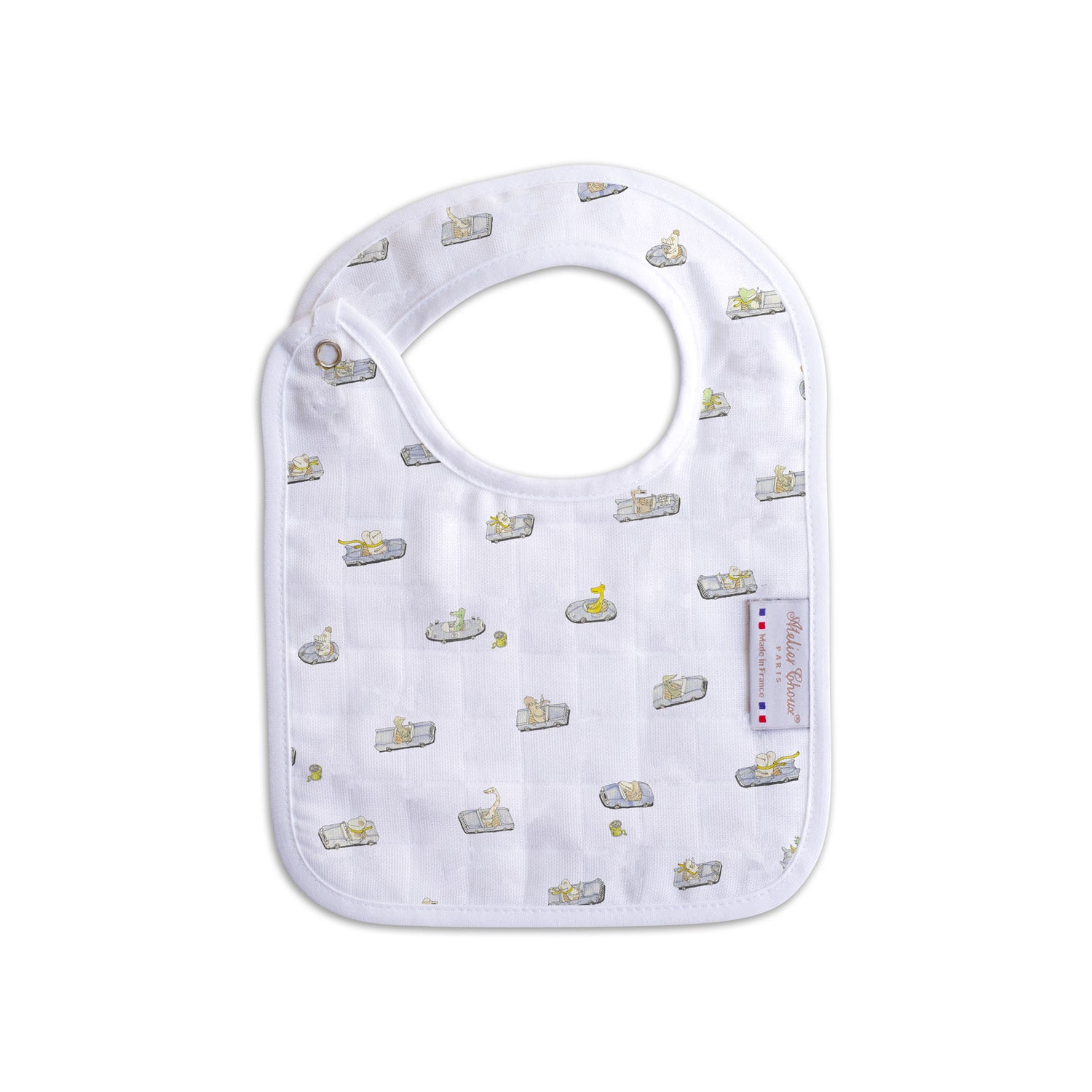 Atelier Choux Premium Baby Bib with Silver Snaps - Dinosaur & Jurassic Theme - Soft & Stylish for Feeding, Playtime & Photo Shoots
