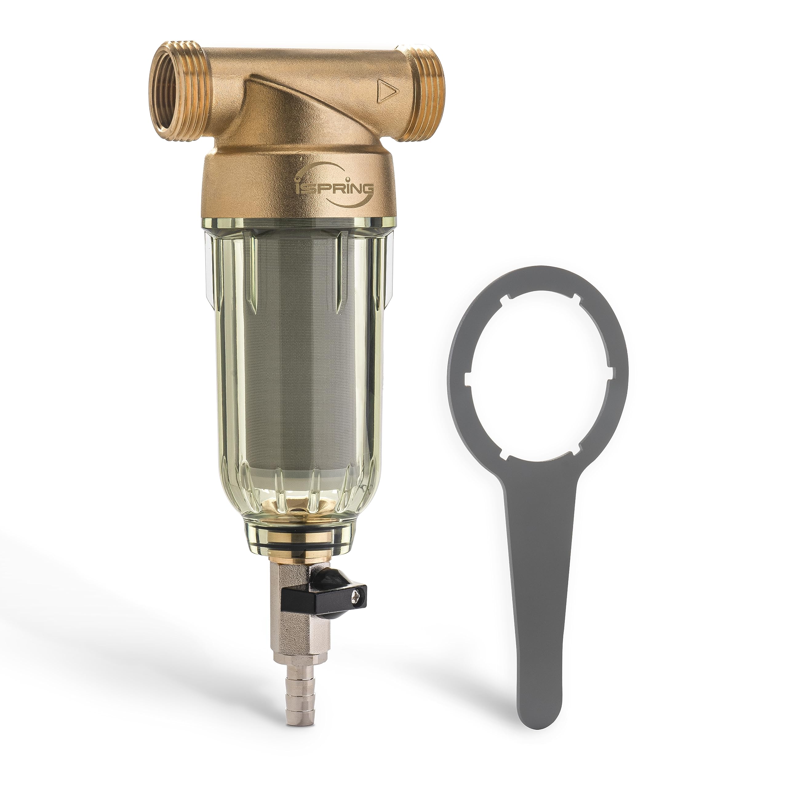 iSpring WSP-50 Reusable 50 Micron Whole House Spin Down Sediment Water Filter System with 1