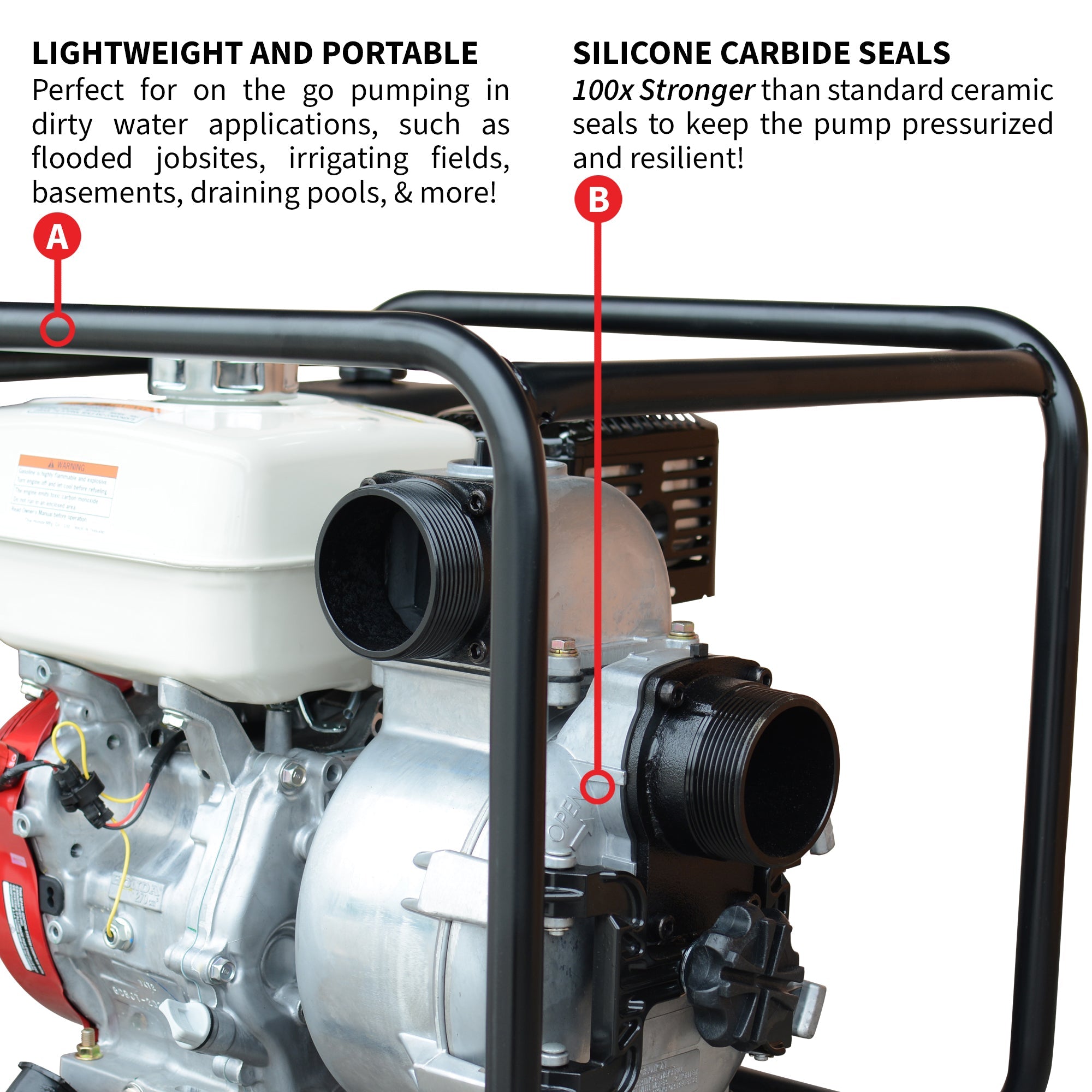 Honda GX270 Powered 3 Inch Portable Trash Water Pump - 375 GPM, 8 HP Utility Pump for Construction, Flood Control & Agricultural Irrigation