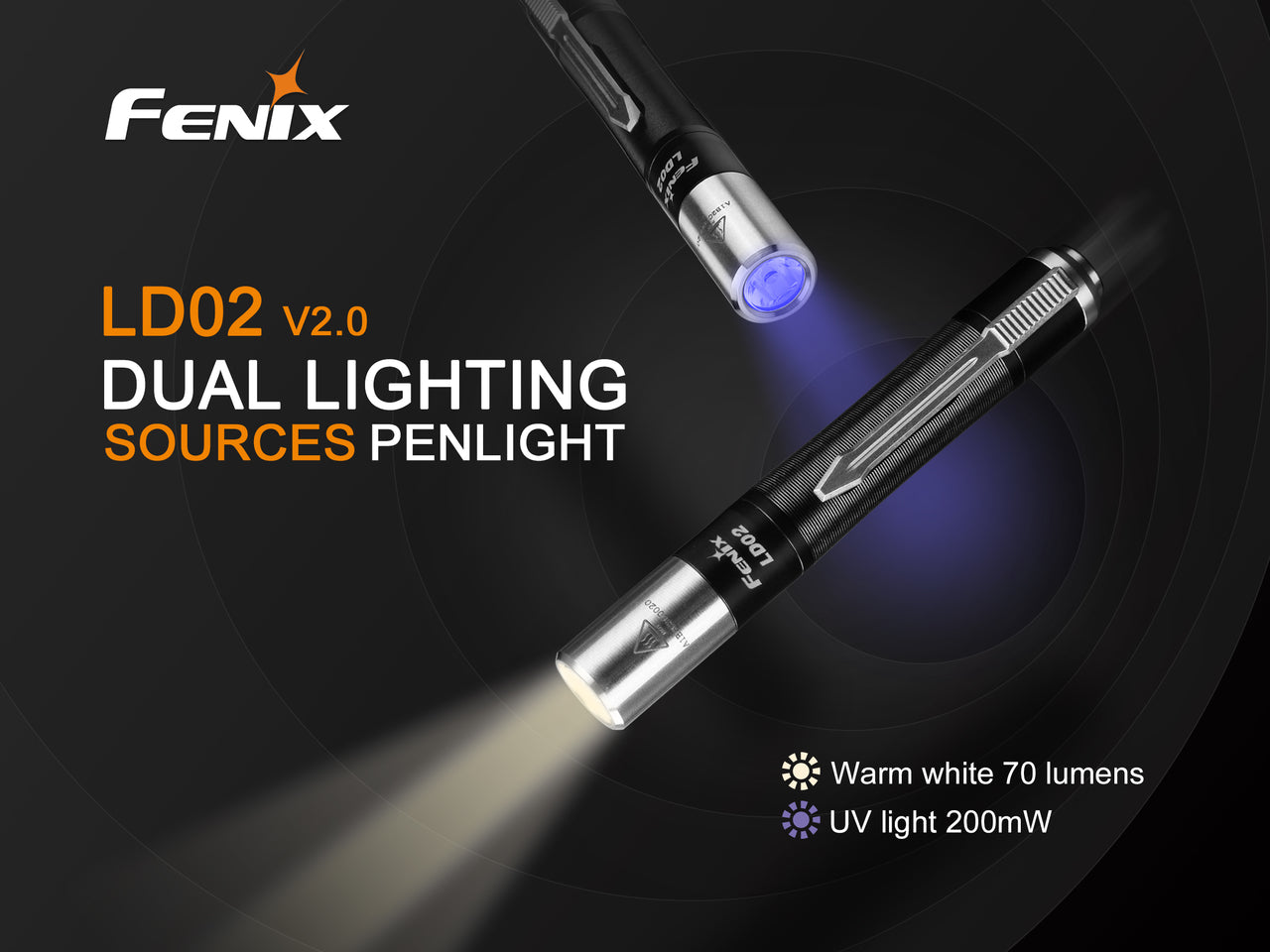 Fenix LD02 V2.0 EDC Flashlight - Ultra Bright LED Penlight with UV Light for Camping, Hiking & Emergency Use