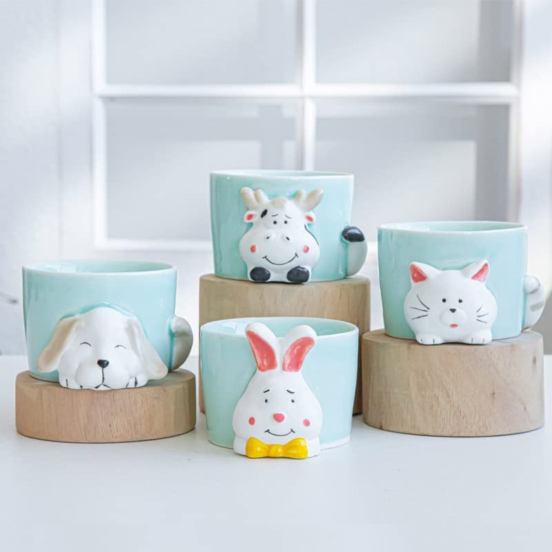 EYHLKM 4-Piece Celadon Cartoon Animal Succulent Planter Set - Ceramic Mini Round Flower Pots for Indoor Plants, Cacti & Home Decor (As Shown) - Perfect for Windowsills, Office Desks & Gift Giving
