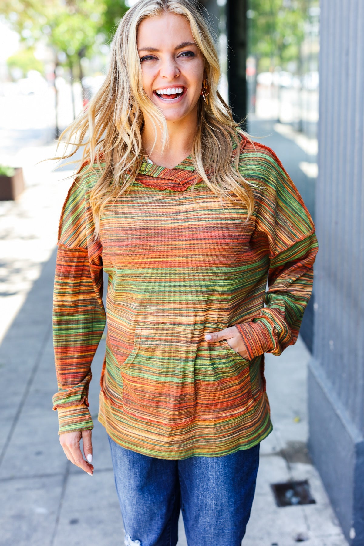 Orange & Green Space Dye Thermal Hoodie - Cozy Winter Pullover for Men & Women - Perfect for Outdoor Activities, Camping, and Cold Weather