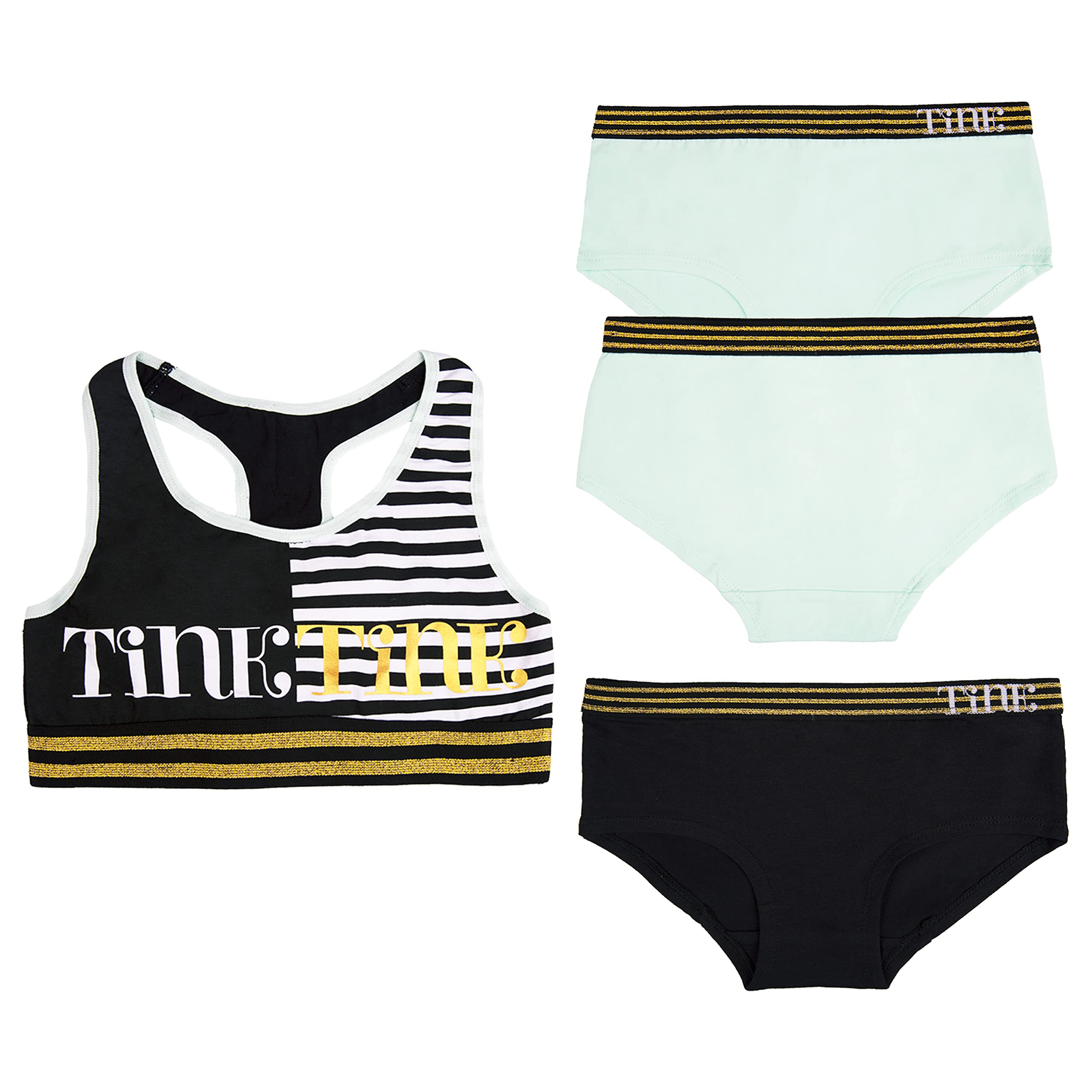 Disney Tinkerbell Girls' 3-Pack Underwear & Bra Set - Sizes 6-14 | Soft Cotton Panties & Comfortable Training Bras for Kids & Teens | Perfect for School, Sleepovers & Everyday Wear