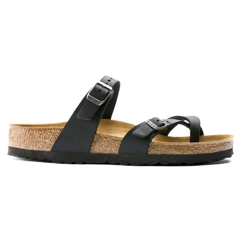 Birkenstock Mayari Oiled Leather Sandals for Women - Classic Footbed Comfort - Black Leather Straps - Perfect for Summer, Beach & Casual Wear