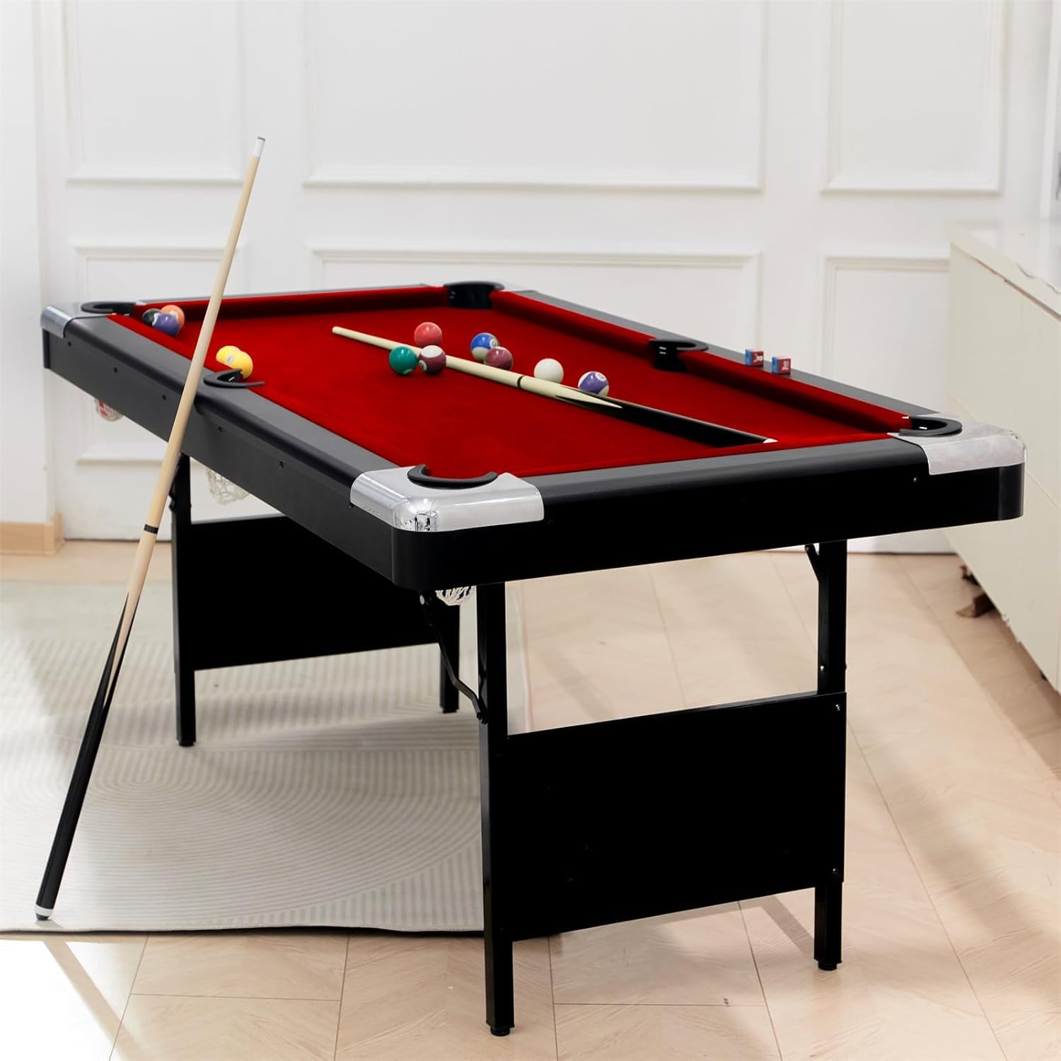 5.5ft, 6ft & 7ft Portable Foldable Billiard Pool Table Set with Balls, Cues, Chalks & Brush - Multi-Game Family Entertainment for Home, Game Room & Office