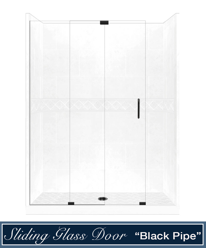 60 Alcove Natural Buff Sistine Stone & Diamond Stone Accent DIY Shower Remodel Kit - Easy Bathroom Upgrade for Home Renovation Projects