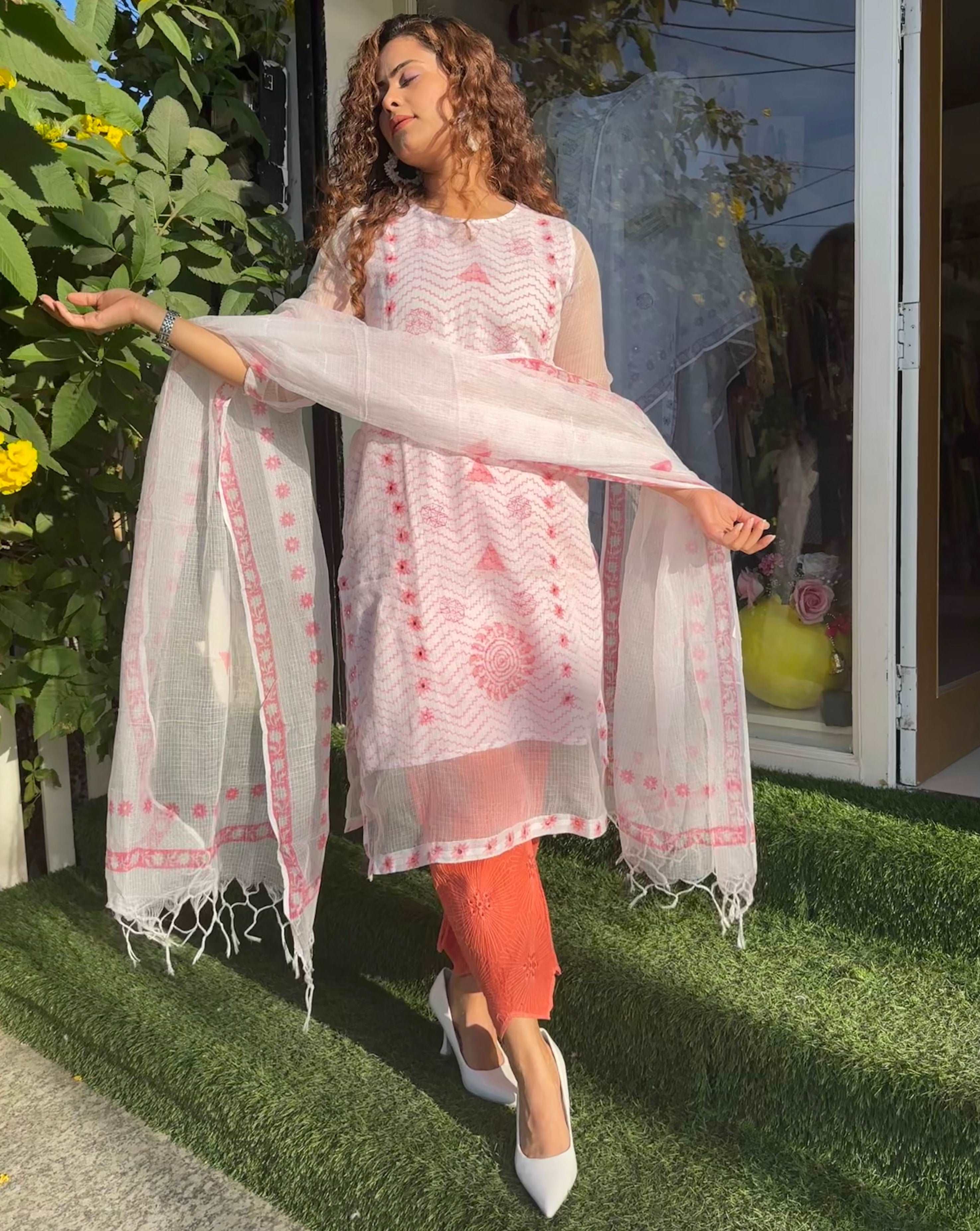 BLOOM PINK KOTA DORIA EMBROIDERED SUIT SET - Elegant Indian Ethnic Wear for Women | Perfect for Weddings, Festivals & Special Occasions