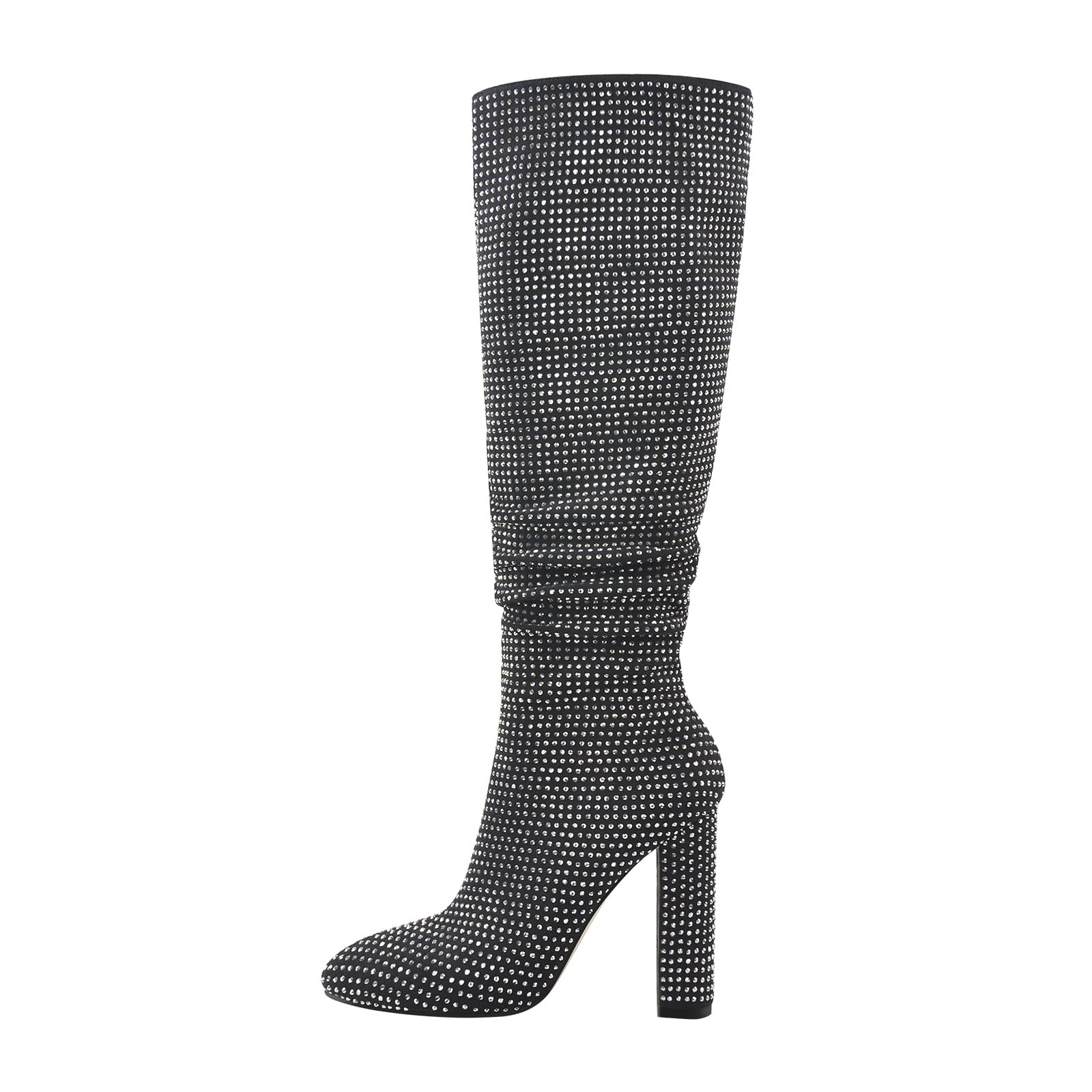 LISHAN Women's Rhinestone Studded Crystal Knee High Boots with Chunky Heels - Elegant Party Shoes for Evening Events, Night Out & Special Occasions