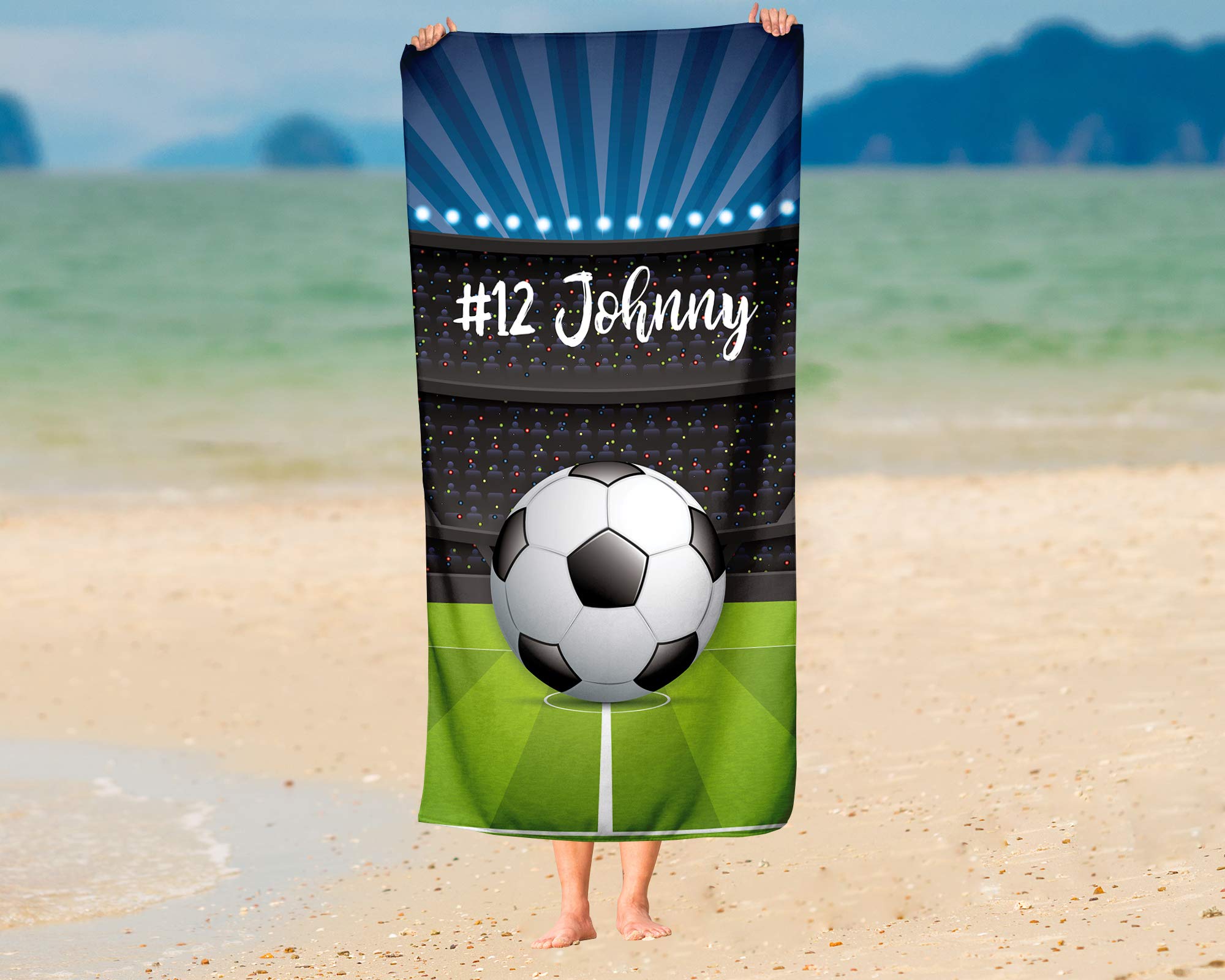 Custom Soccer Themed Towel for Kids - Personalized Travel, Beach, Pool & Bath Towel Set for Boys & Girls | Soft Absorbent Soccer Ball Design for Toddlers & Adults | Perfect for Sports Events, Swimming & Backyard Fun