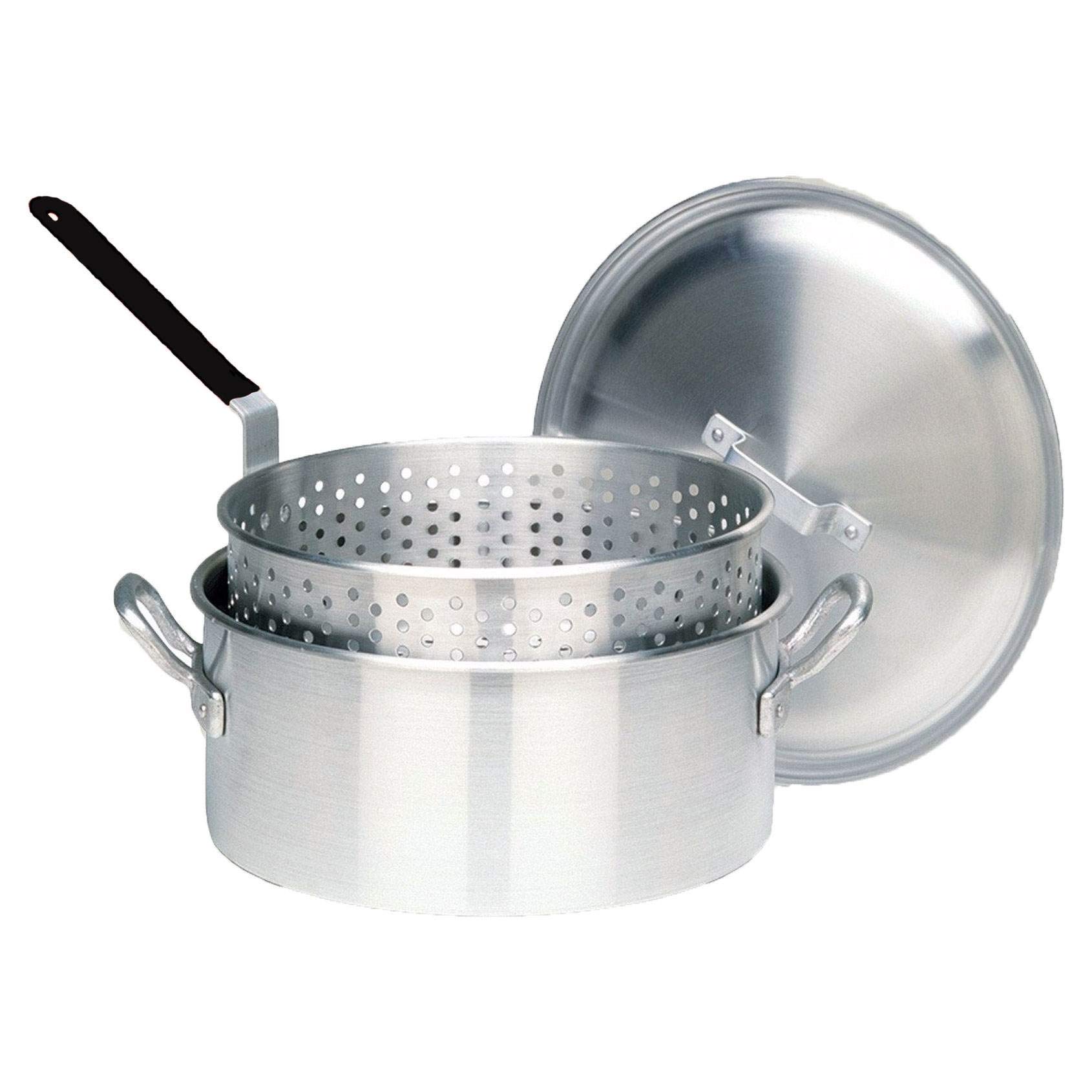 Bayou Classic 14 Quart Aluminum Fry Pot with Removable Basket - 2 Pack Set for Deep Frying, Seafood Boil, and Outdoor Cooking | Durable & Lightweight for Camping, Backyard Parties, and Commercial Kitchens