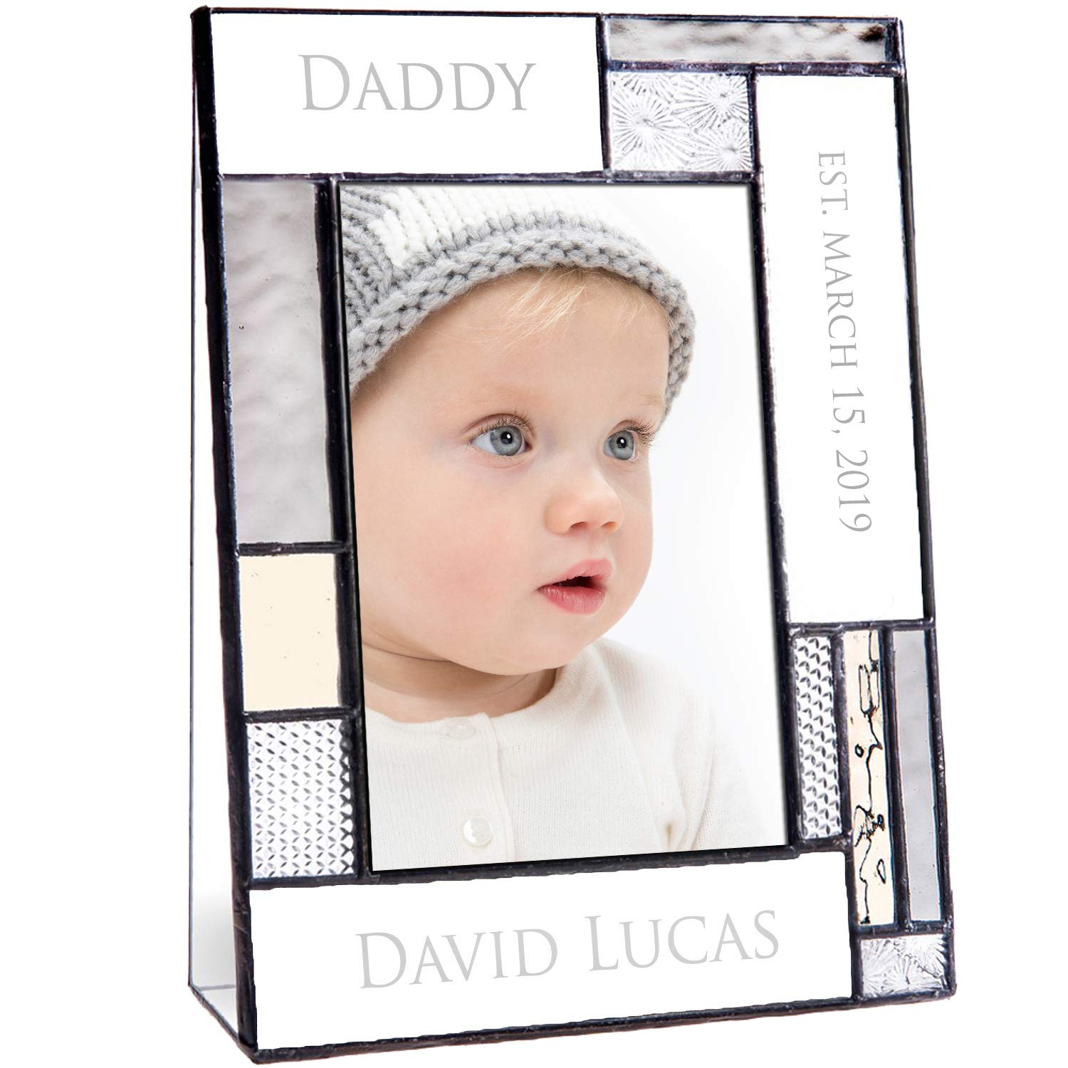Personalized Dad Picture Frame - 4x6 Engraved Stained Glass Gift for Father's Day, Birthday & Home Decor