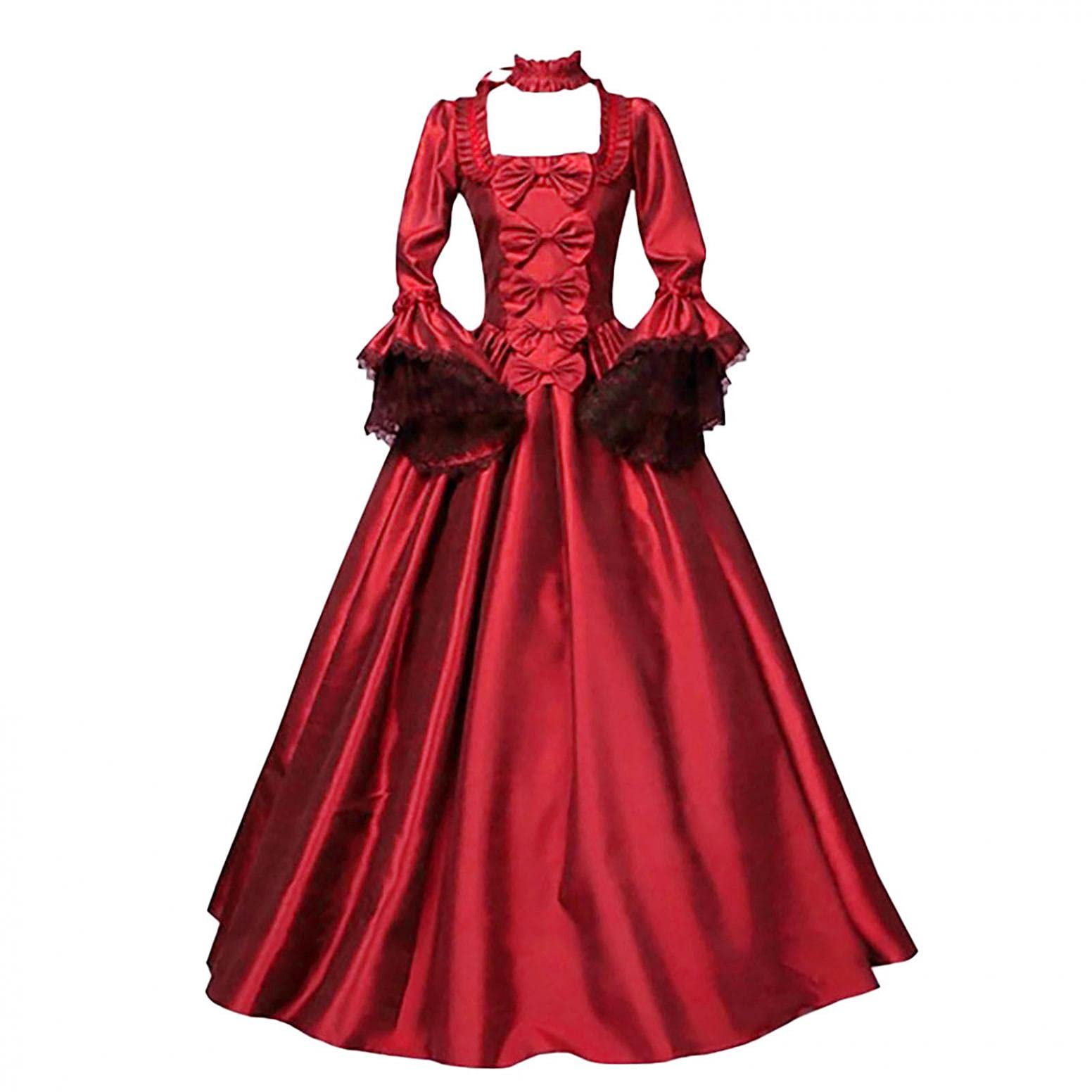 Siilsaa Women's Maxi Dress - Medieval Cosplay Long Sleeve Gothic Retro Corset Dress Plus Size Halloween Costume | Perfect for Renaissance Fairs, LARP Events & Gothic Fashion