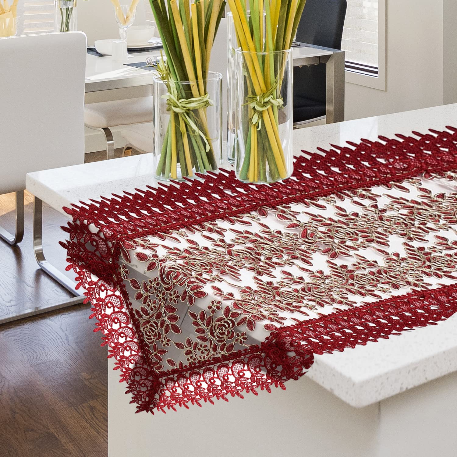 72 Inch Embroidered Boho Farmhouse Table Runner - Polyester Rustic Lace Dining Tablecloth for Wedding, Birthday Decor & Kitchen Decorations | Perfect for Dining Room, Farmhouse Decor & Special Event Gifts