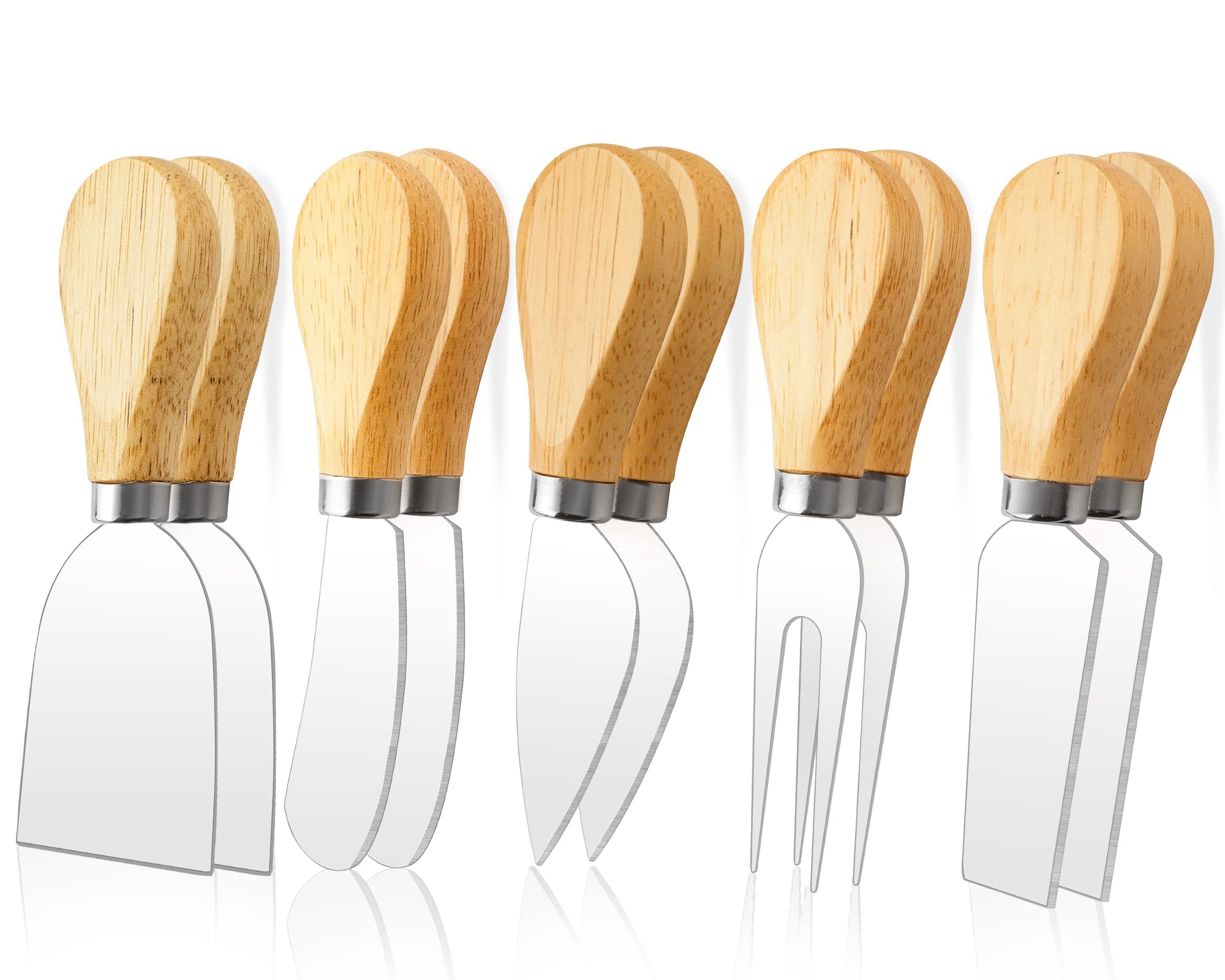 10-Piece Wooden Handle Cheese Knife Set - Stainless Steel Cheese Cutters & Spreaders for Charcuterie Boards - Perfect for Parties, Weddings, Christmas & Cheese Platter Accessories - Ideal for Entertaining, Gifts & Gourmet Cheese Serving