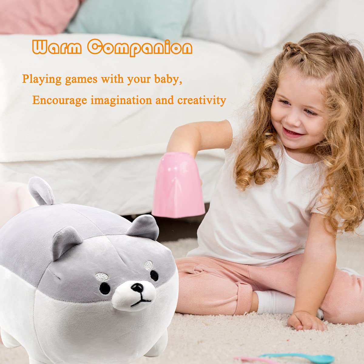 Shiba Inu Plush Toy - Cute Kawaii Dog Stuffed Animal, Soft Hugging Pillow (15.7 Inch, Gray) - Perfect Gift for Kids, Dog Lovers & Anime Fans - Great for Cuddling, Home Decor and Birthday Presents
