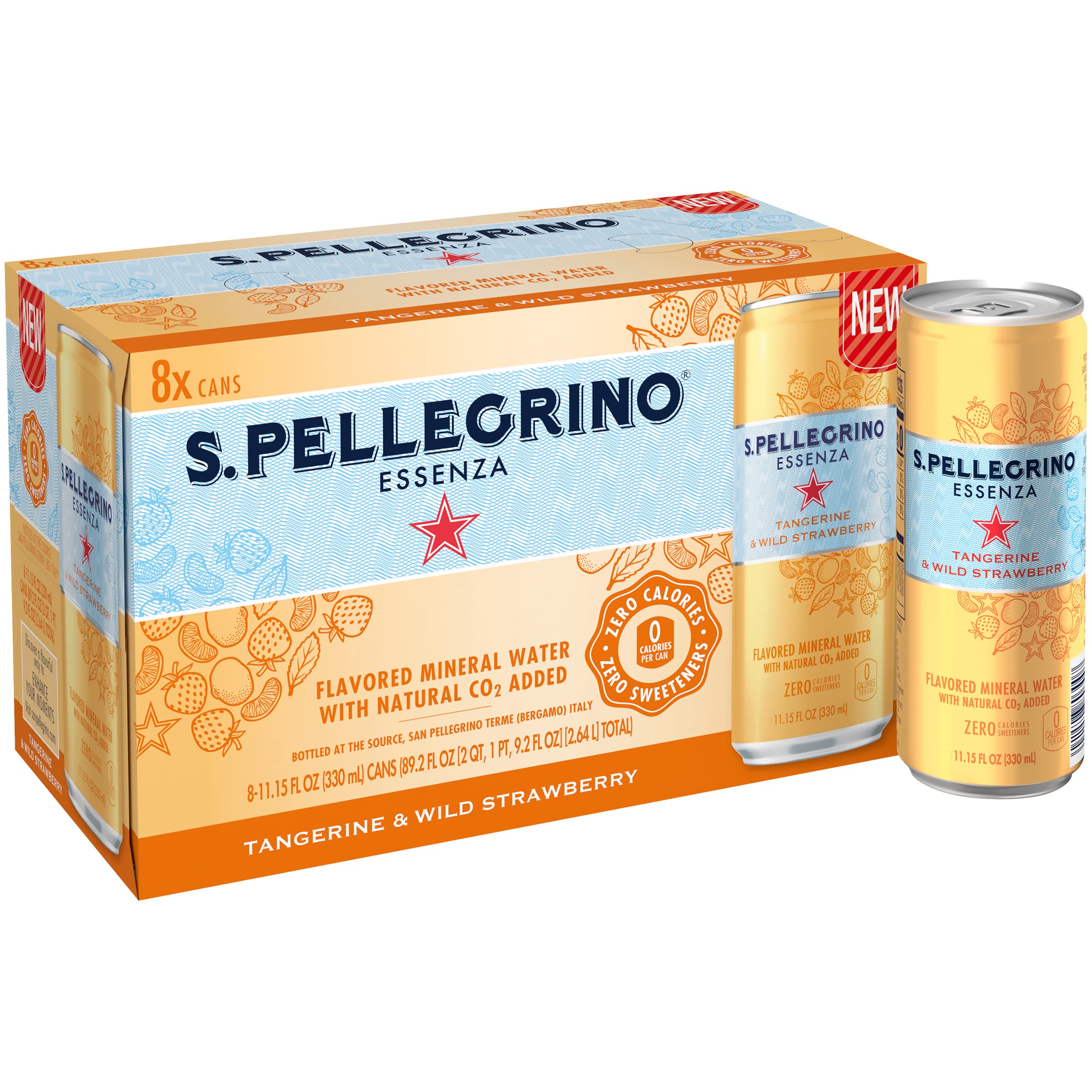 S.Pellegrino Essenza Sparkling Mineral Water Variety Pack - 24 Cans (11.15 Fl Oz Each) with Lemon, Wild Strawberry & Original Flavors | Refreshing Hydration for Office, Gym & Outdoor Activities