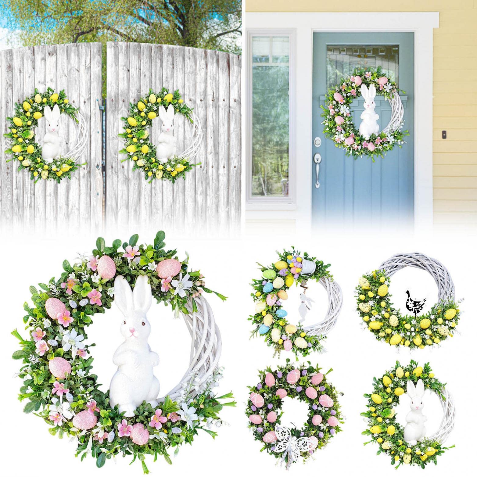 Easter Bunny Wreath for Front Door - Soft Fluffy Rabbit Butt with Ears Spring Decor, Colorful Foam Egg Ornaments - Perfect for Easter Home Decor, Spring Door Hanging, Holiday Party & Seasonal Celebration