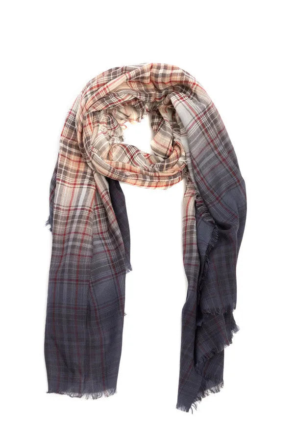 Queens Plaid Ombre Scarf - Soft Winter Fashion Accessory for Women, Stylish Wrap Shawl for Fall & Christmas Outfits, Perfect Gift for Her