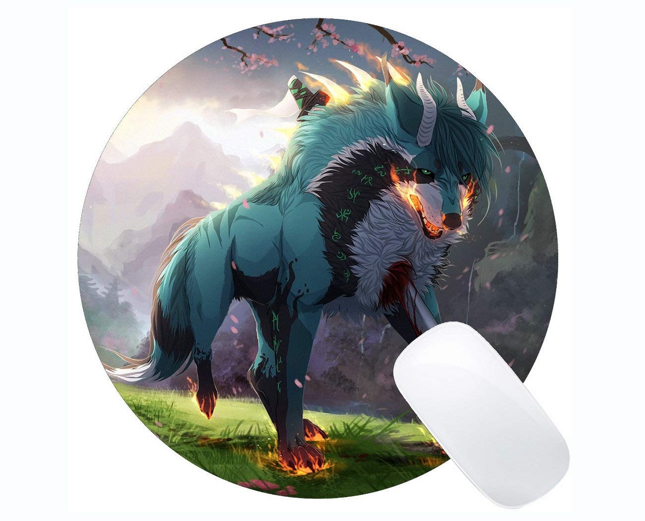 Premium Round Gaming Mouse Pad with Wolf Design - 230mm x 230mm x 3mm Non-Slip Surface for PC & Laptop - Perfect for Gaming, Office Work & Home Use