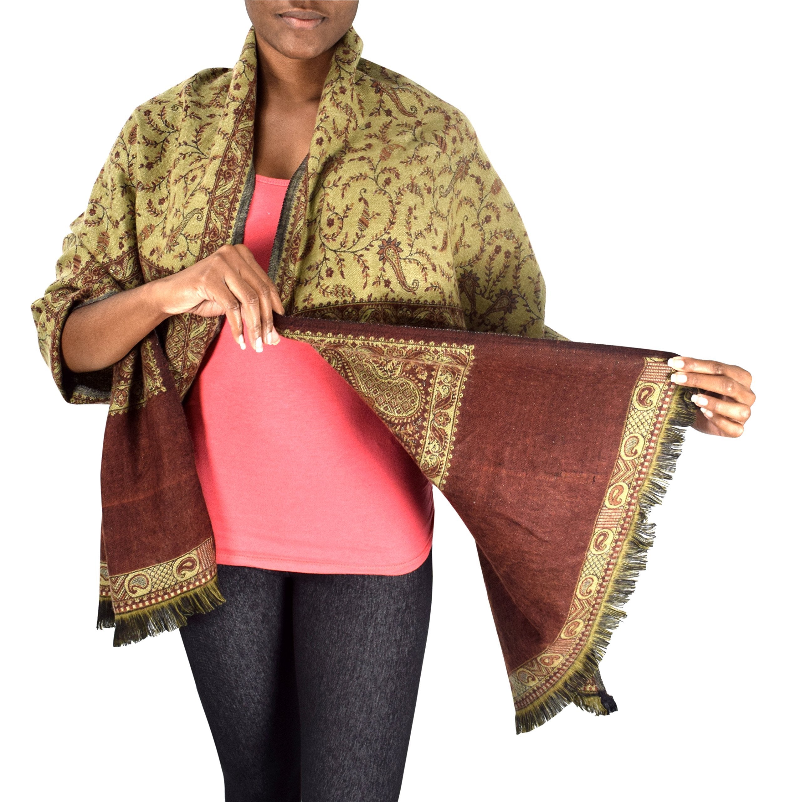Reversible 4-Ply Thick Paisley Pashmina Scarf Wrap Shawl - Soft Warm Winter Blanket Scarf for Women (Purple) | Perfect for Cold Weather, Travel & Gift Giving