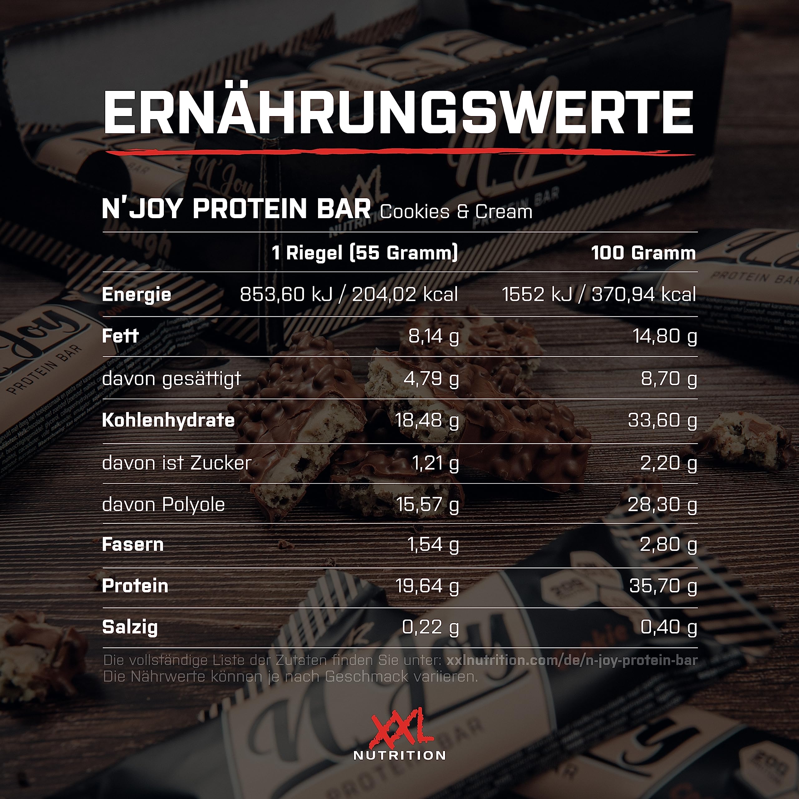 XXL Nutrition - N'Joy Protein Bar | High Protein, Low Sugar, Chocolate Caramel Flavor | 15 Pack | Perfect for Post-Workout Recovery & Healthy Snacking