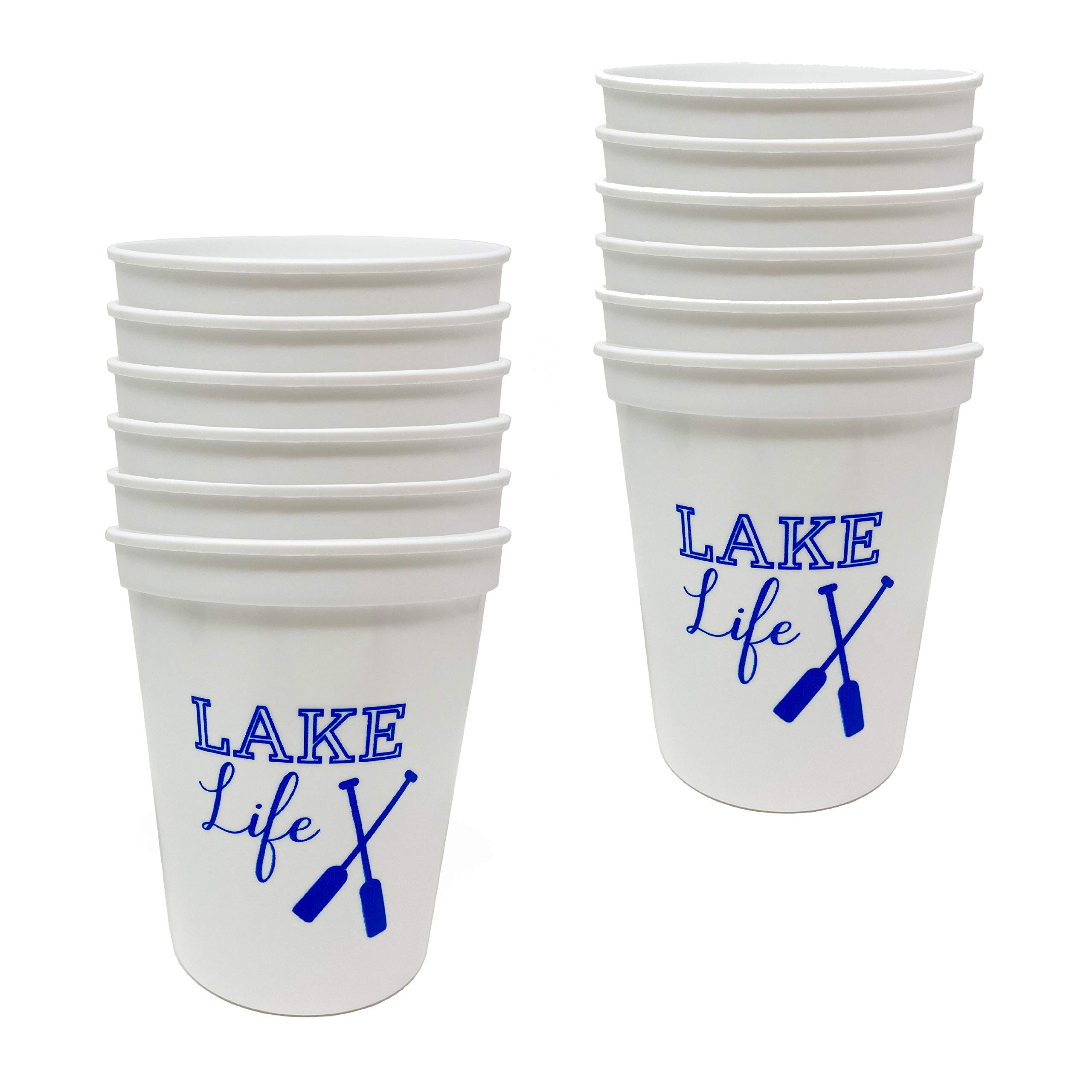 Funky Junque Girls Weekend Lake Cups - 16oz Durable Plastic Tumblers with Fun Lake Sayings, Dishwasher Safe, Set of 12 White Lake Life Cups - Perfect for Summer Parties, Beach Vacations & Outdoor Gatherings