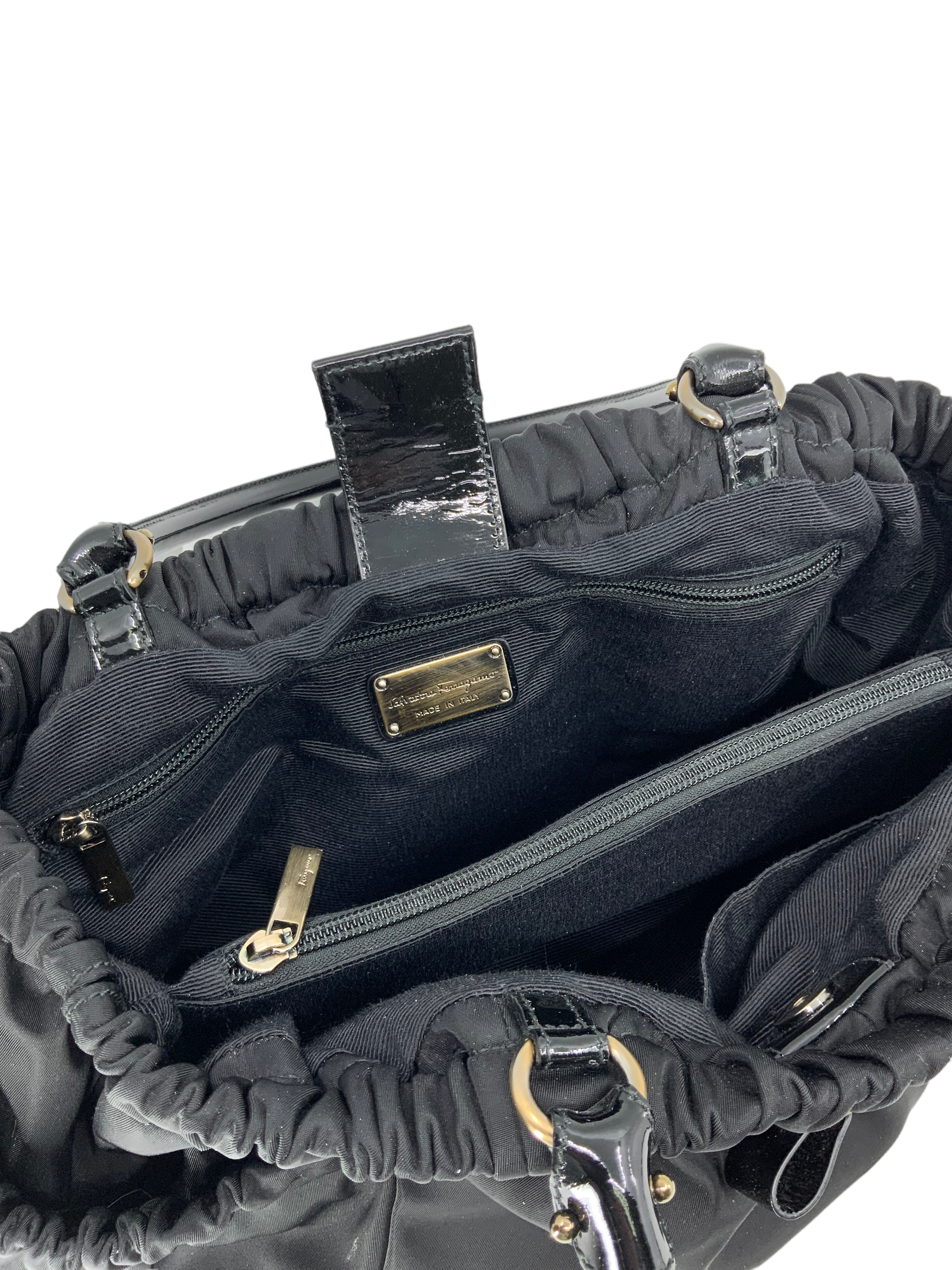 Salvatore Ferragamo Nylon Patent Leather Trim Vara Bow Tote Bag for Women | Luxury Designer Handbag for Work, Travel & Everyday Use