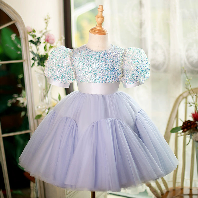 Lilac Princess Round Tulle Flower Girl Dress for Weddings, Baptisms & Special Occasions - Elegant Formal Gown for Kids