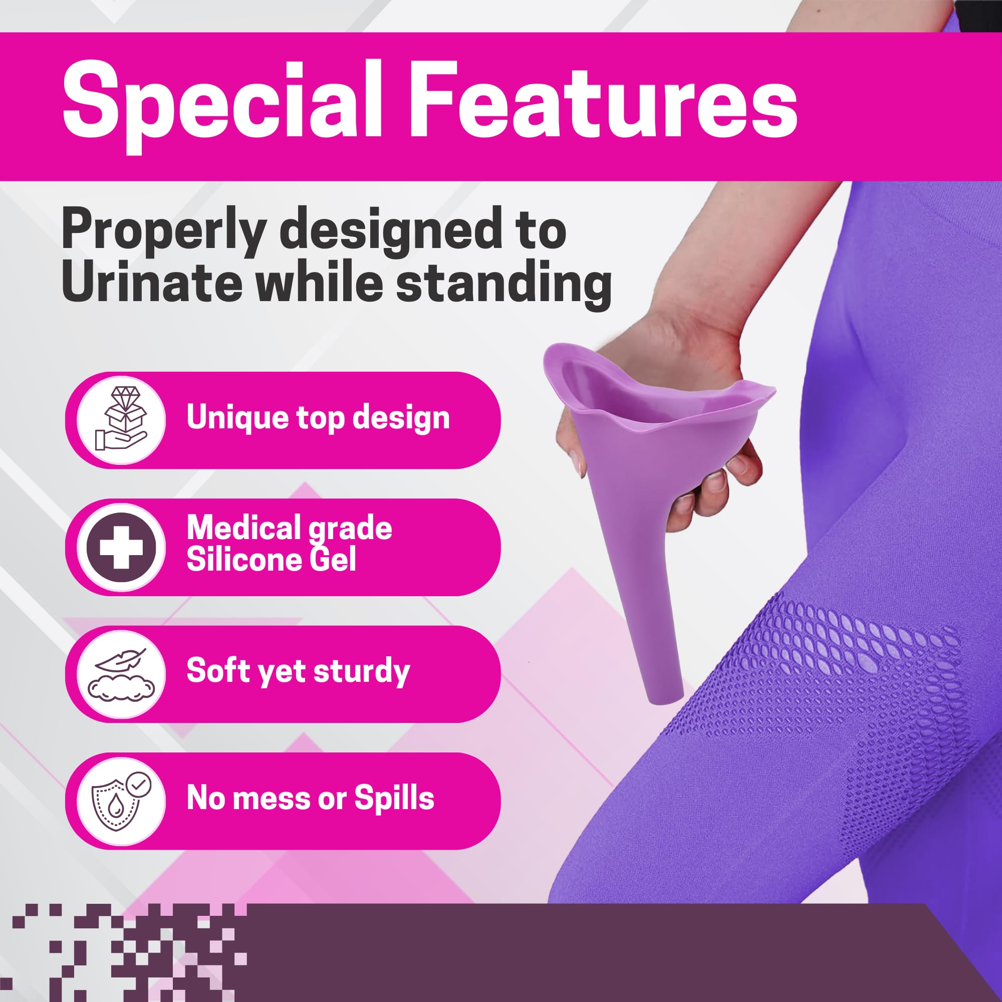 Travel Urinal for Women - Spill Proof, Reusable & Lightweight Female Urination Device - Stand Up Pee Portable Urinal for Camping, Hiking, Road Trips & BBL Post Surgery Supplies