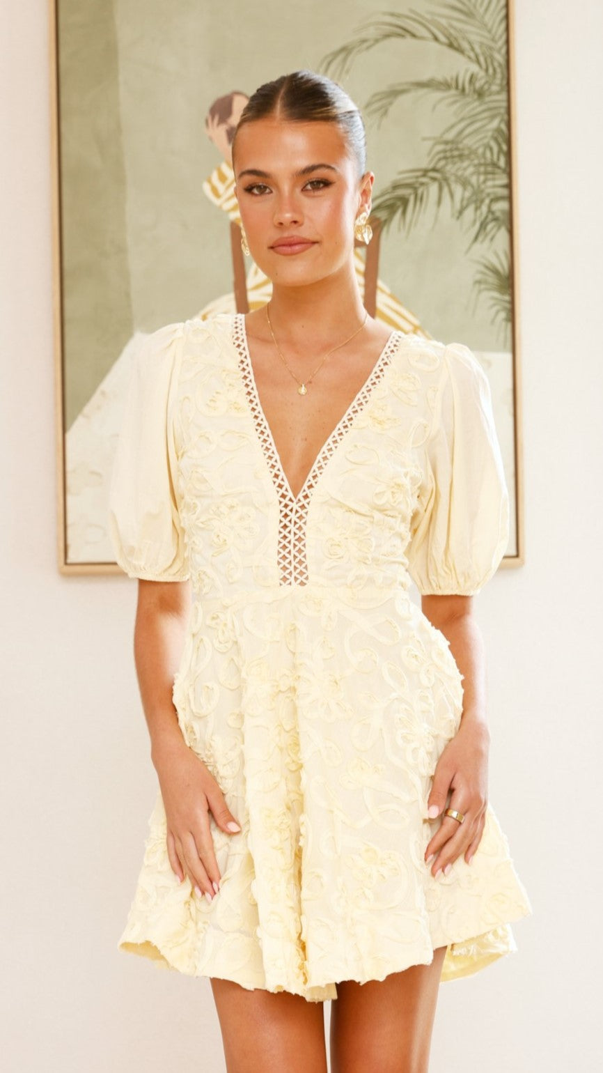Calanthe Mini Dress - Flowy Summer Lemon Print Dress for Women | Beach Vacation, Party, Casual Outfit