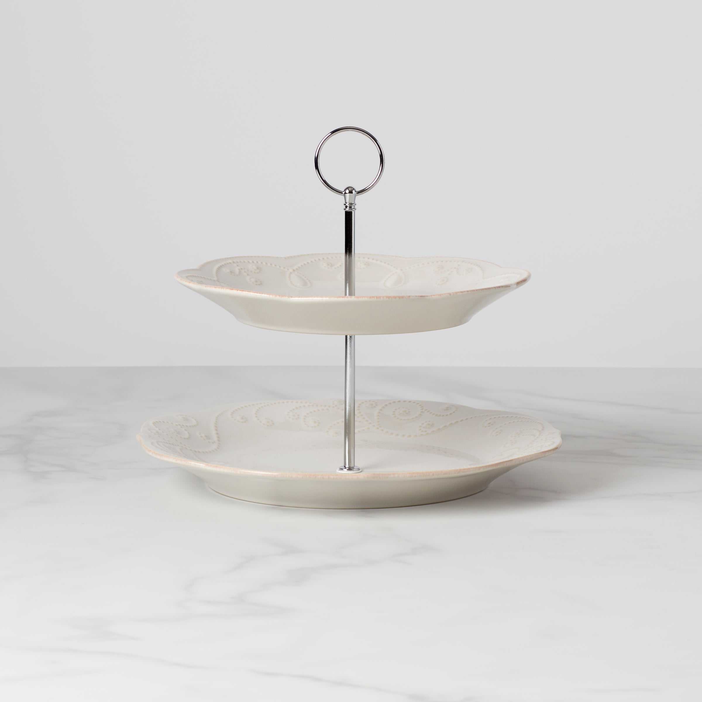 French Perle White 2-Tier Serving Stand - Elegant Dessert Display for Afternoon Tea, Wedding Buffet & Party Appetizers