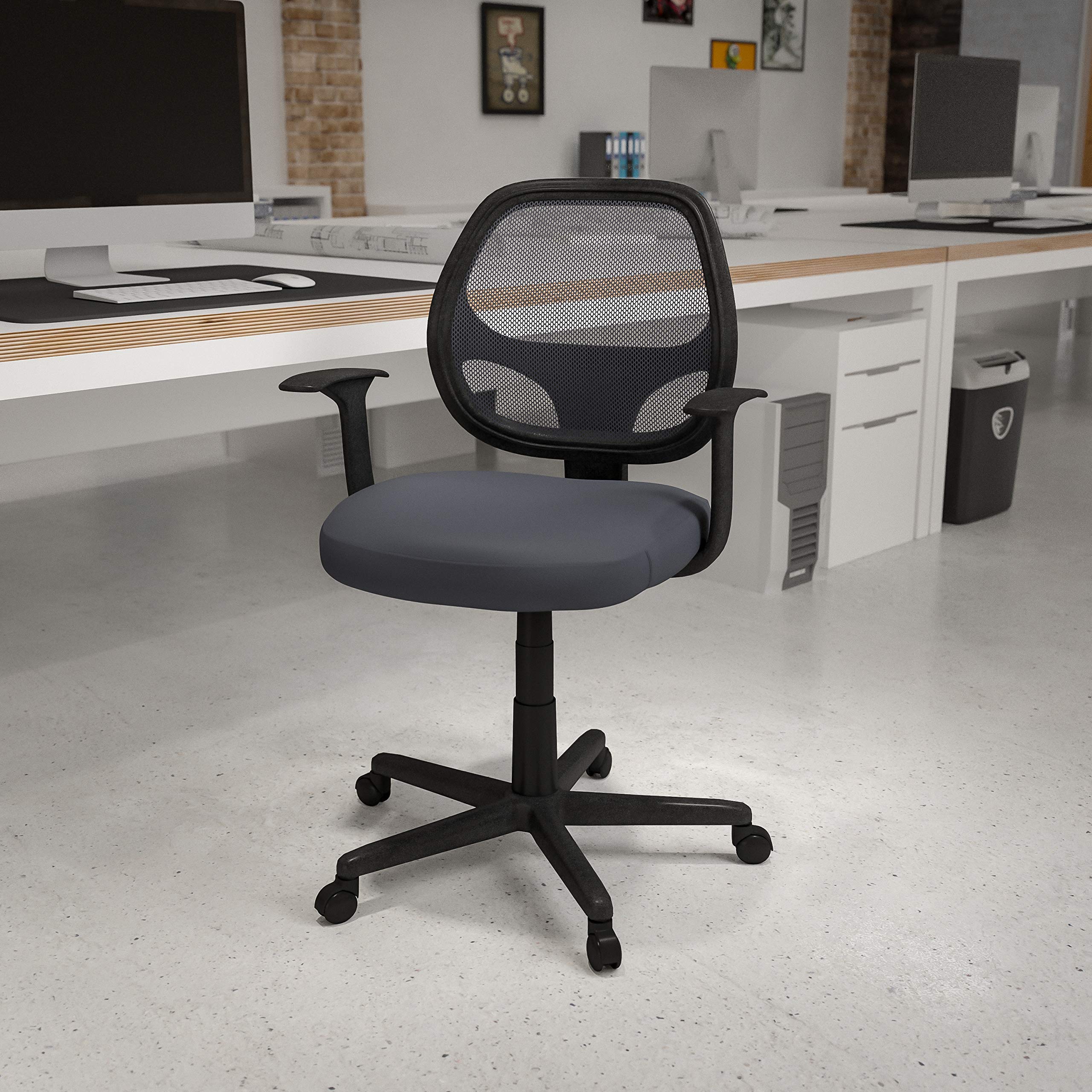 EMMA + OLIVER Mid-Back Gray Mesh Swivel Ergonomic Office Chair with Adjustable Arms - Perfect for Home Office, Gaming & Workspace Comfort