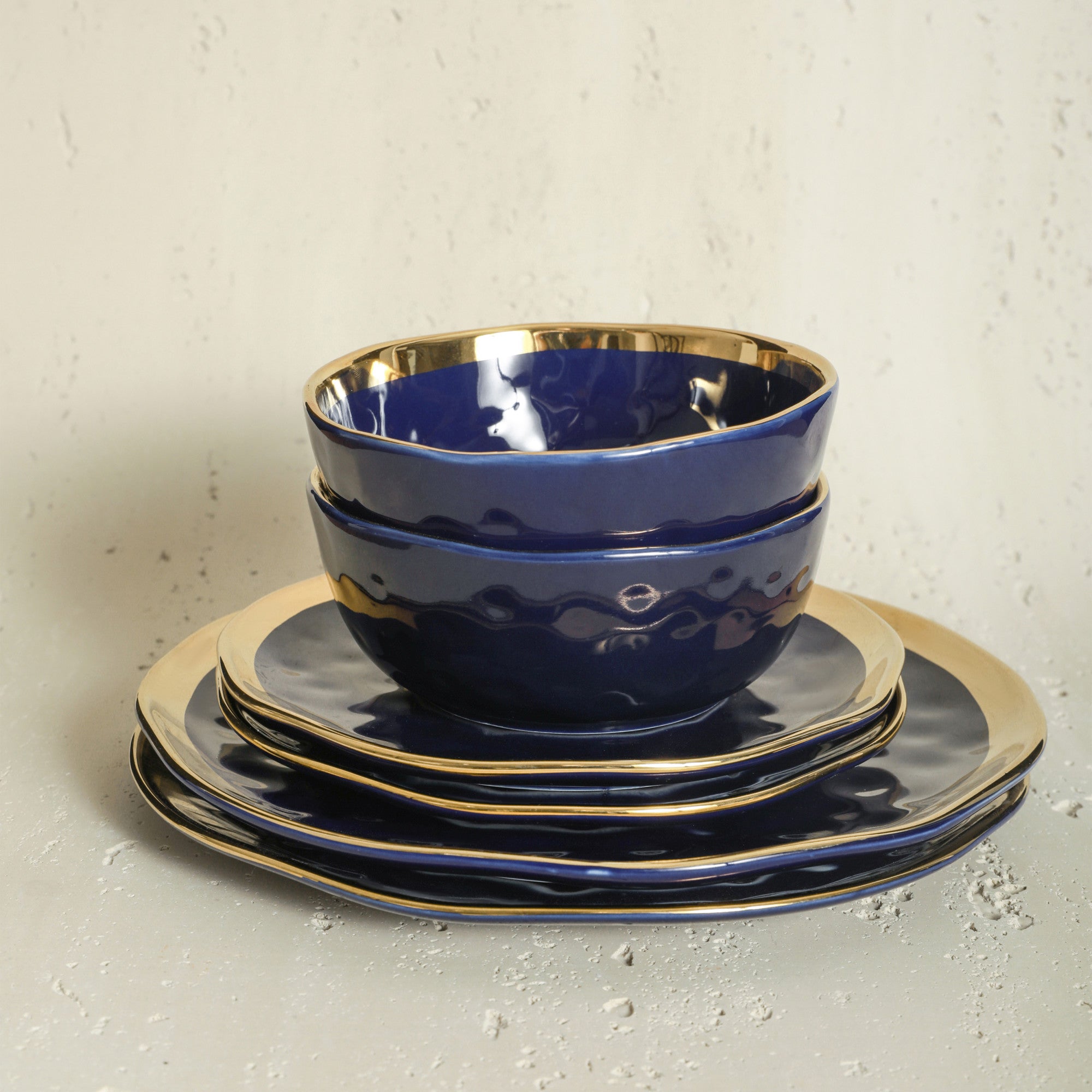 Premium Florian Porcelain Dinnerware Set - Navy Blue 16-Piece Dinner Plate Set for Formal Dining, Wedding Registry & Holiday Entertaining