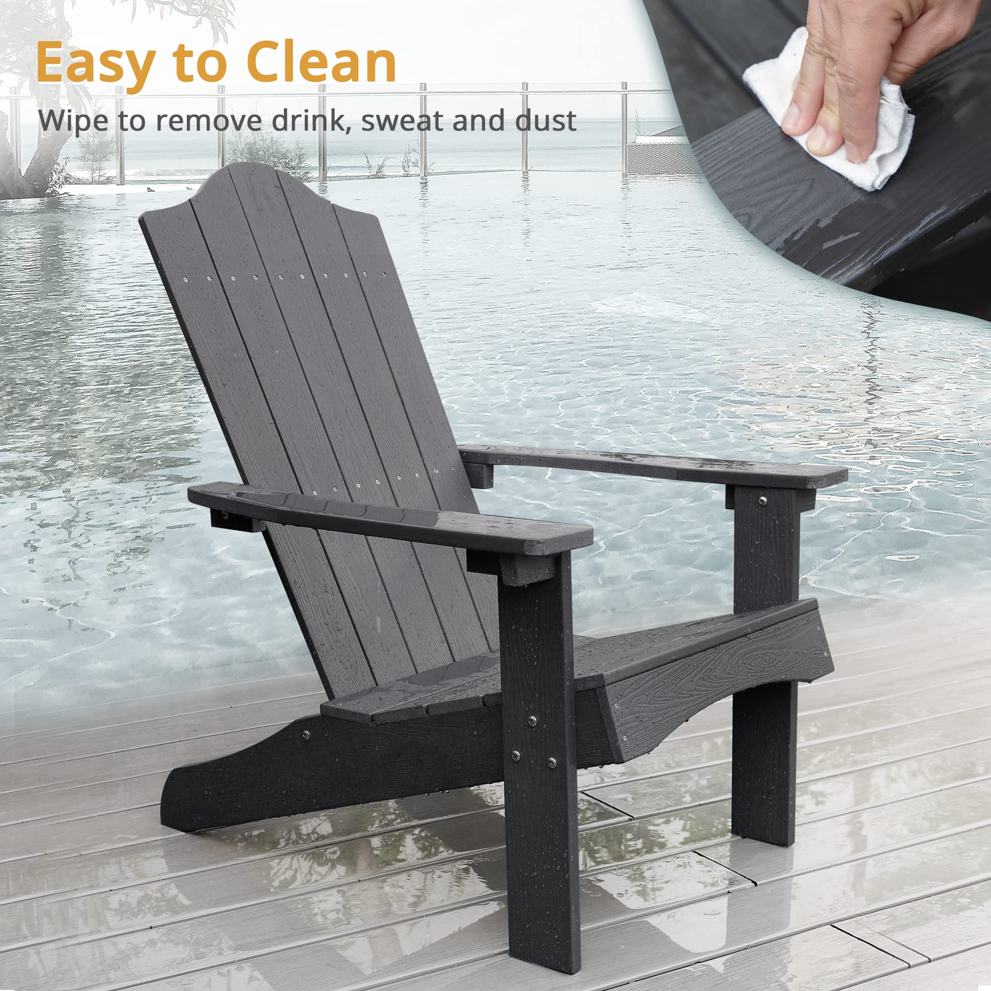 LUE BONA Adirondack Chairs Set of 4 - Black Poly Outdoor Patio Furniture, Modern Plastic Adirondack Chairs with Fire Pit, Weather-Resistant for Deck, Poolside, Garden & Backyard Relaxation | Perfect for Lounging, Campfires & Outdoor Entertaining