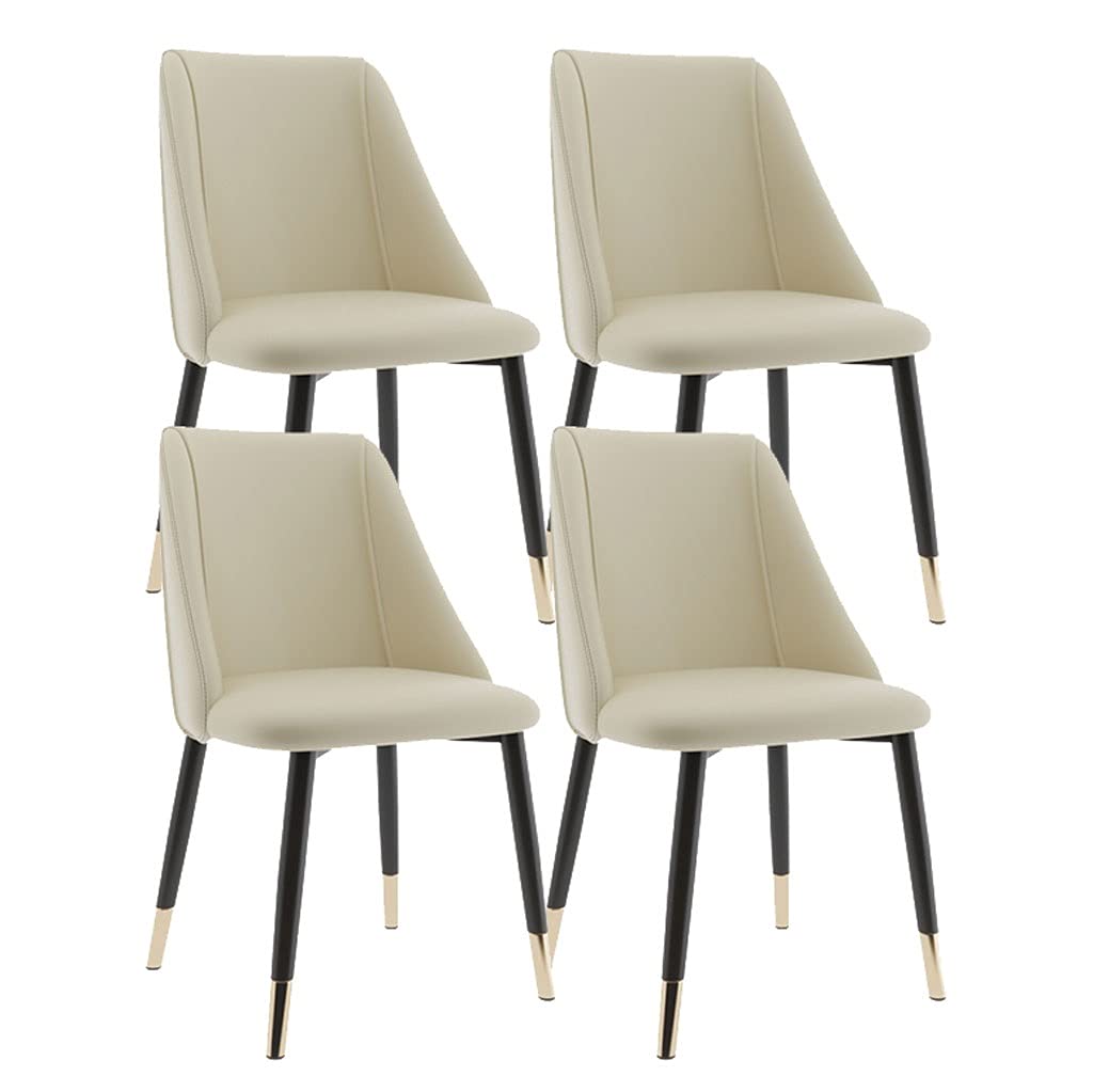 Modern Leather Dining Chairs Set of 4 - Beige Upholstered Kitchen Chairs with Golden Metal Legs for Home, Restaurant & Office Use - Comfortable Seating for Dining Room, Kitchen Island & Commercial Spaces