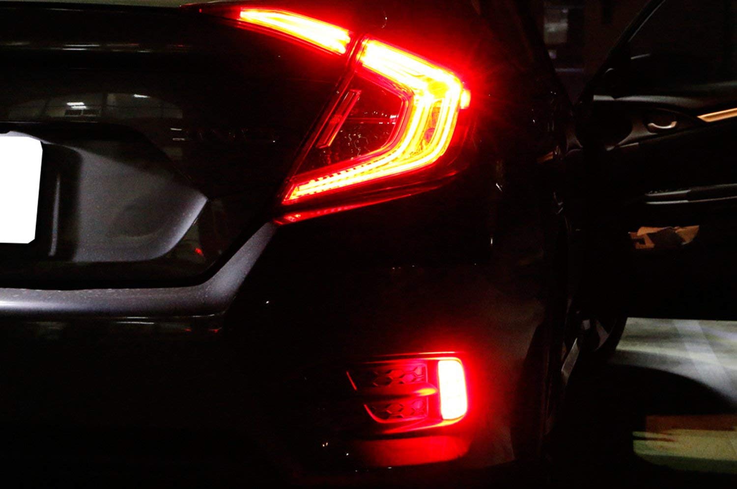 iJDMTOY 54-SMD LED Bumper Reflector Lights - Red Lens for 2016-2021 Honda Civic Sedan/Coupe | Tail Lights, Brake Lights & Rear Fog Lights Replacement | Enhanced Night Visibility & Safety Driving