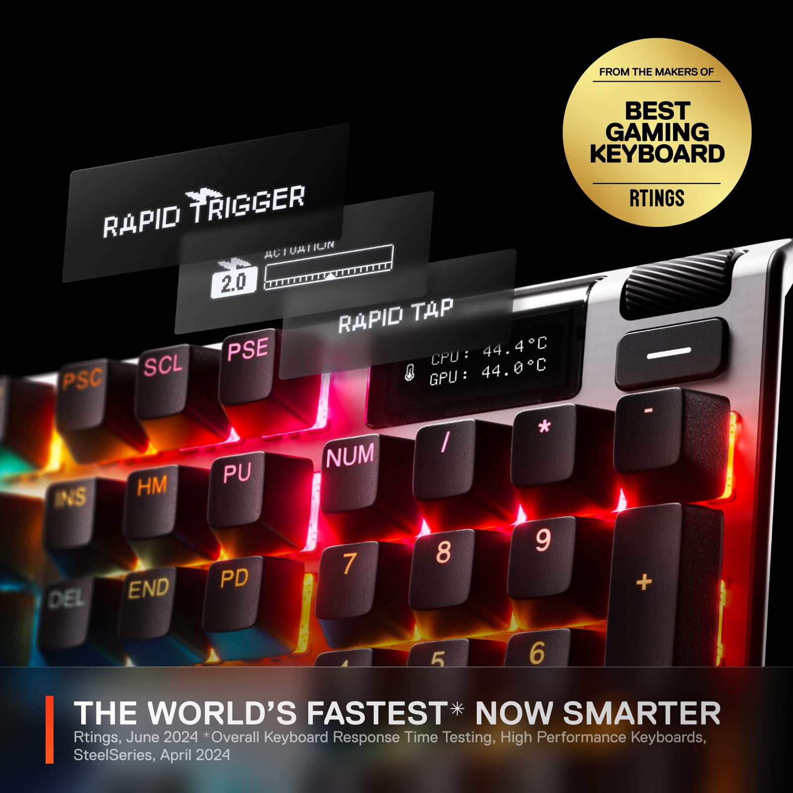 SteelSeries Apex Pro Gen 3 Gaming Keyboard with OmniPoint 3.0 HyperMagnetic Switches - Adjustable Actuation & Rapid Trigger - RGB Backlit, PBT Keycaps, OLED Display - Perfect for FPS, MOBA & Esports Gaming