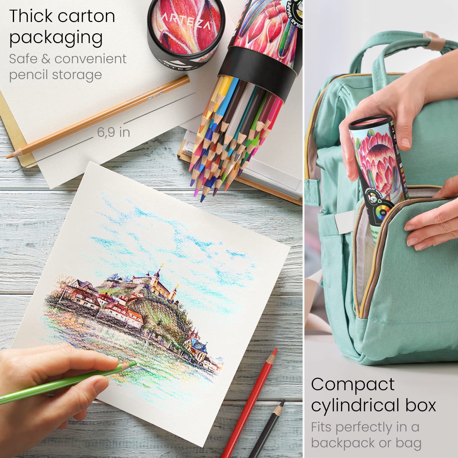 ARTEZA 48 Soft Colored Pencils Set - Highly Pigmented Wax-Based Artist Pencils for Drawing, Sketching & Adult Coloring Books | Perfect for Beginners & Professional Artists