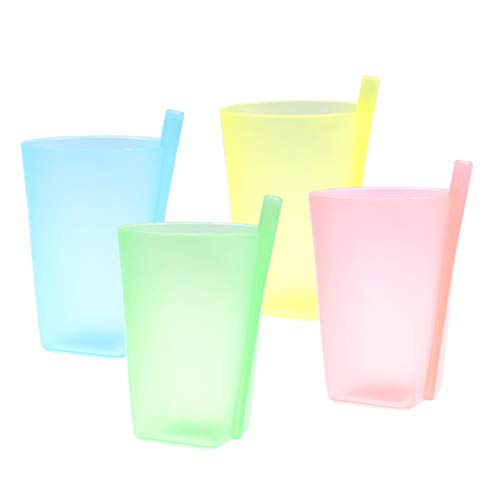 EXCEART 4-Pack Candy Color Plastic Sippy Cups with Built-in Straw - Leak-Proof Kids Drinking Cups for Water, Juice & Milk - BPA-Free Toddler Cups for Home, School & Travel (Random Colors)